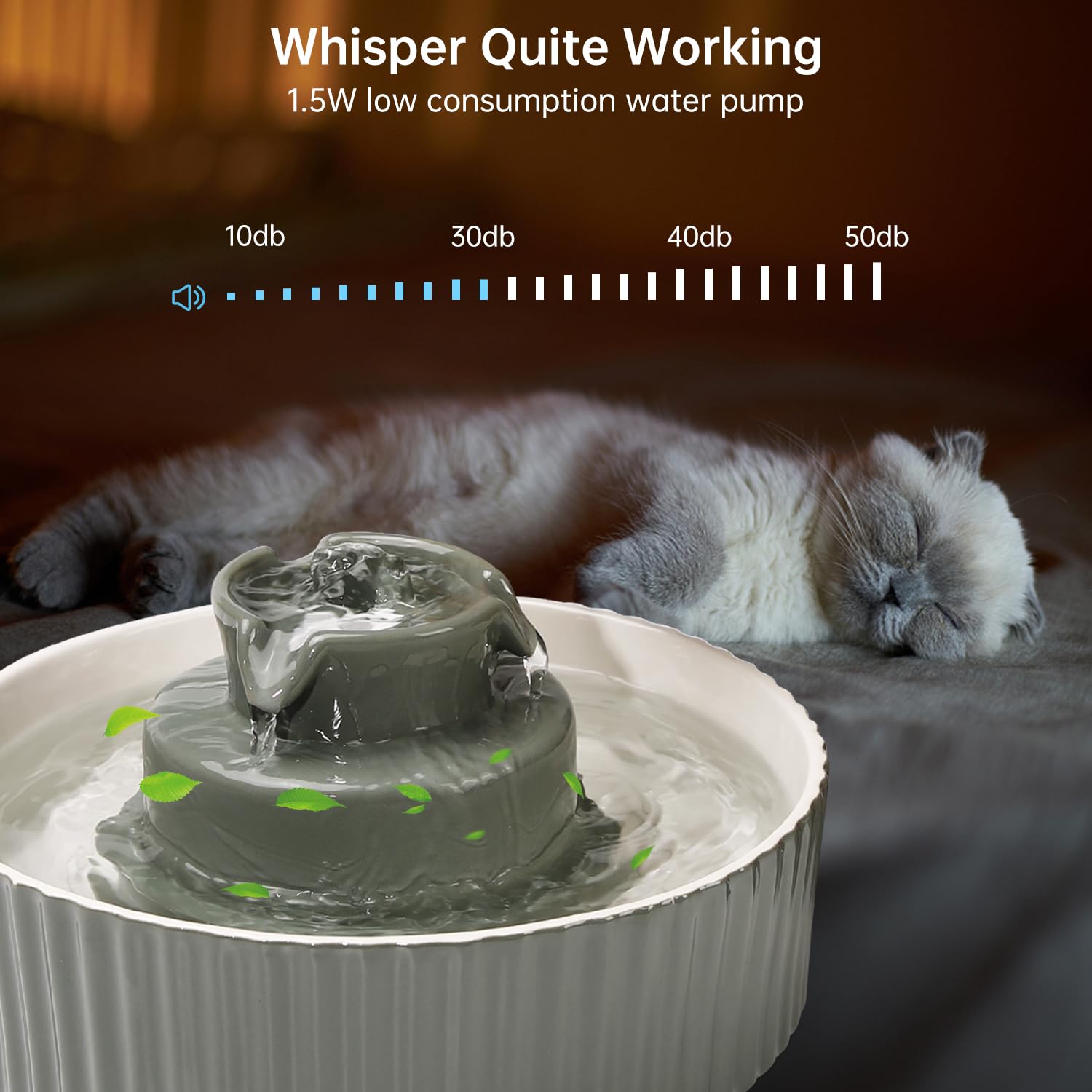 Ceramic Cat Water Fountain, 2.1L/70Oz Ceramic Pet Water Fountain Automatic Cat Drinking Fountains Pet Water Bowl, Porcelain Cat
