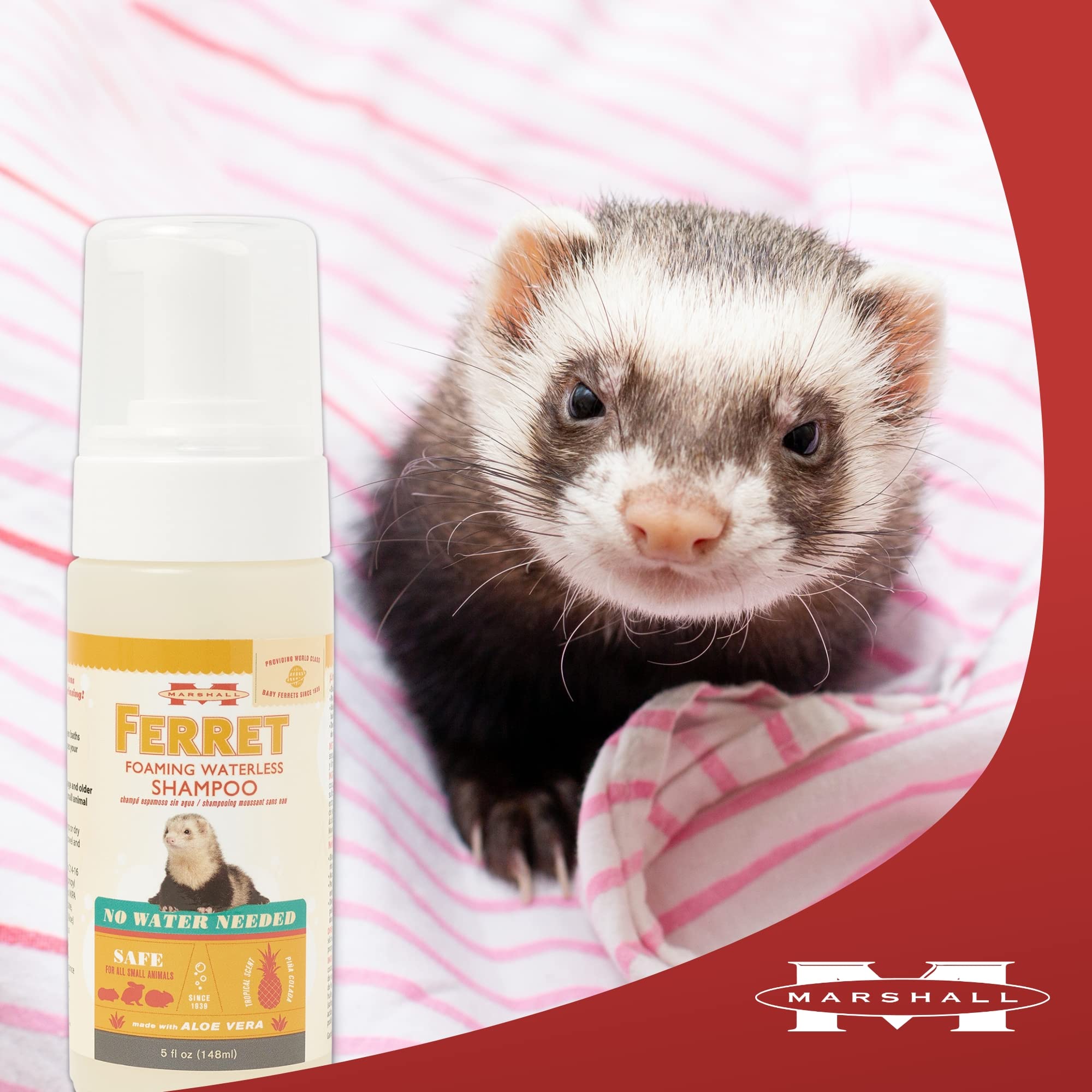 Marshall Pet Products Natural Aloe Deodorizing And Detangling Foam Leave-In Waterless Shampoo, For Ferrets And Small Animals, 5 Oz