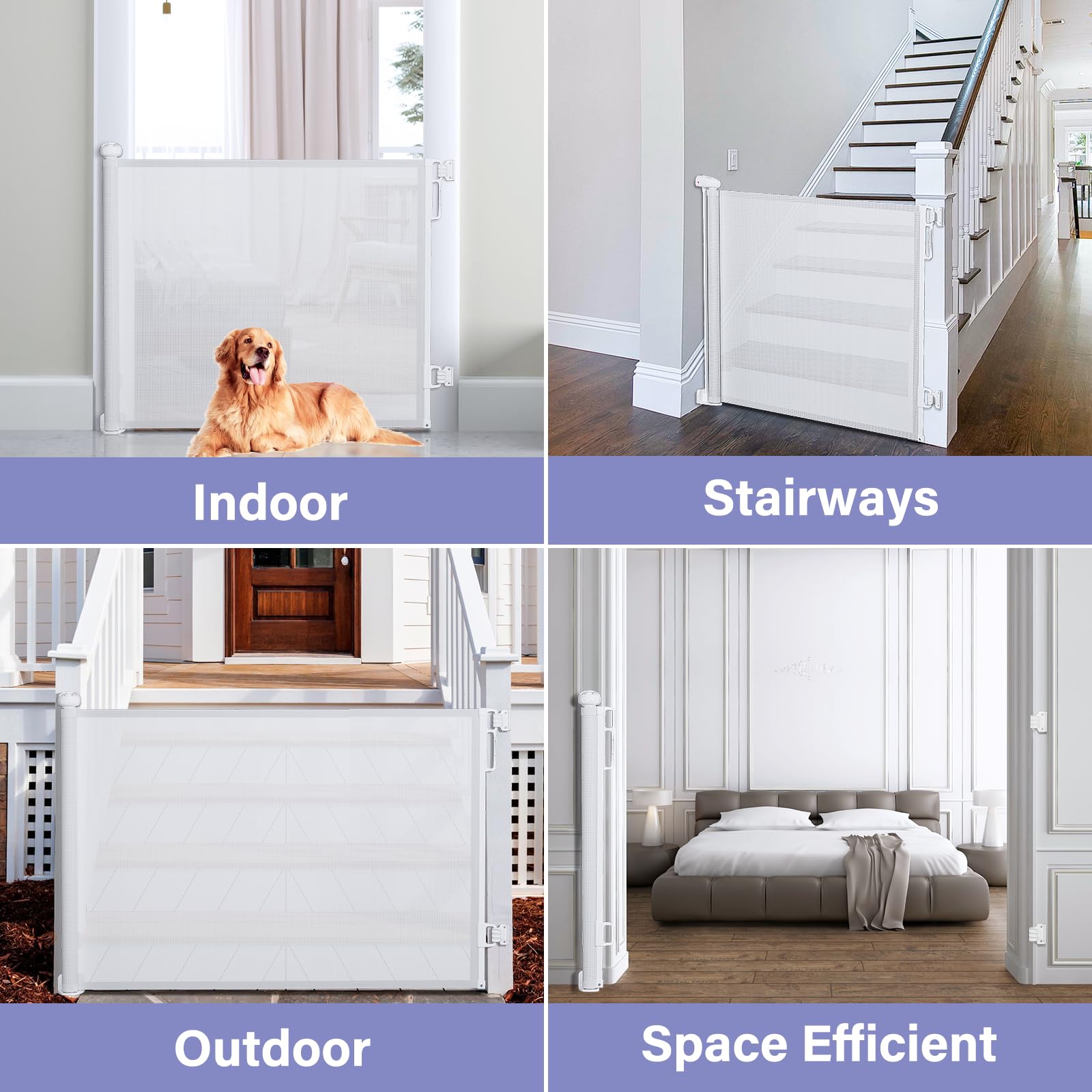 Retractable Baby Gates Extra Wide, Probebi Retractable Dog Gate For The House Extends To 54' Wide 34' Tall, Gates For Baby Indoor, Stair Gate For Outdoor, Staris, Hallways, Doorways, Deck, Porch
