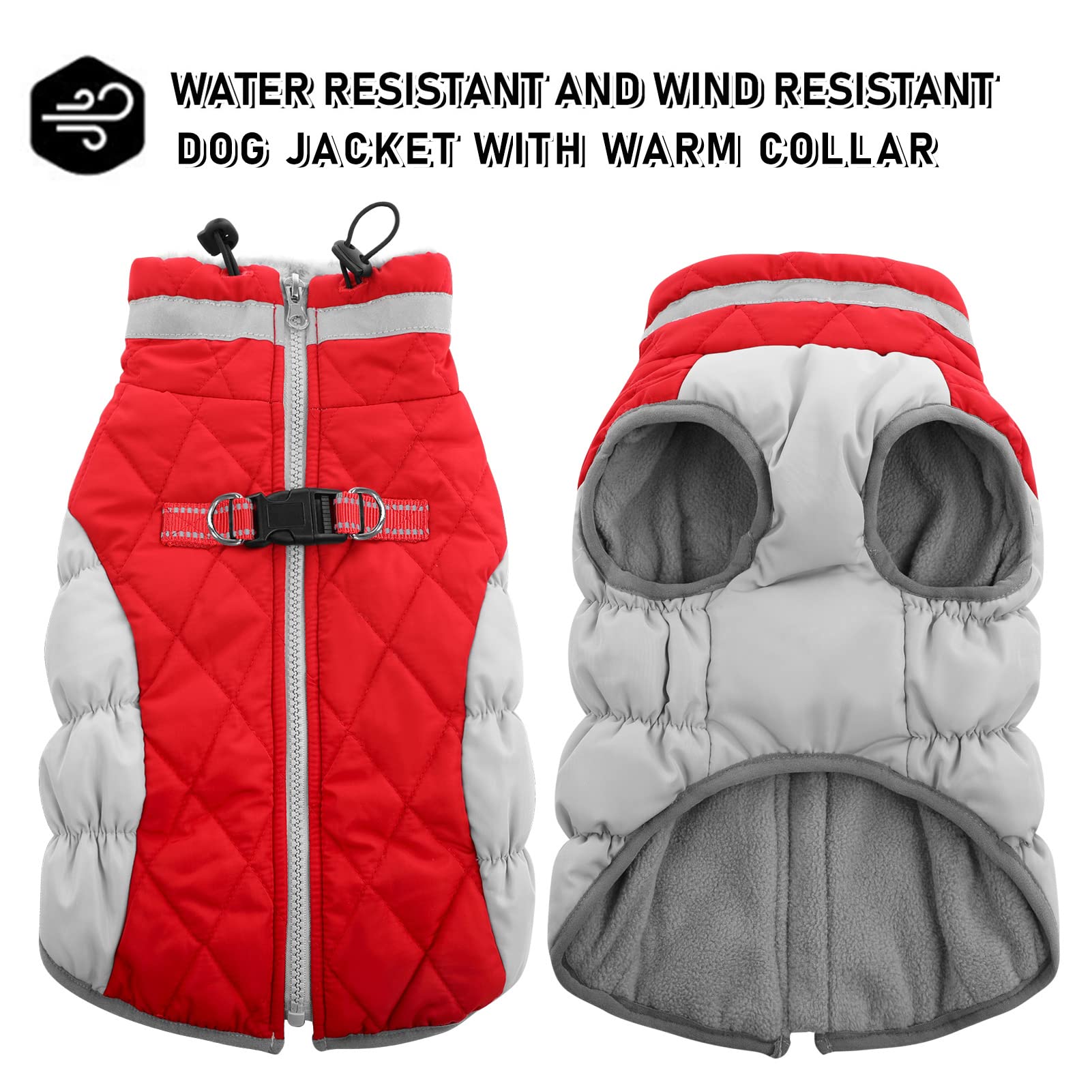 Aofitee Winter Dog Coat Warm Fleece Dog Jacket For Cold Weather, Reflective Zip Up Puppy Dog Sport Vest With Leash Rings, Outdoor Pet Sweater Apparel Clothes For Small Medium Large Dogs, Red S