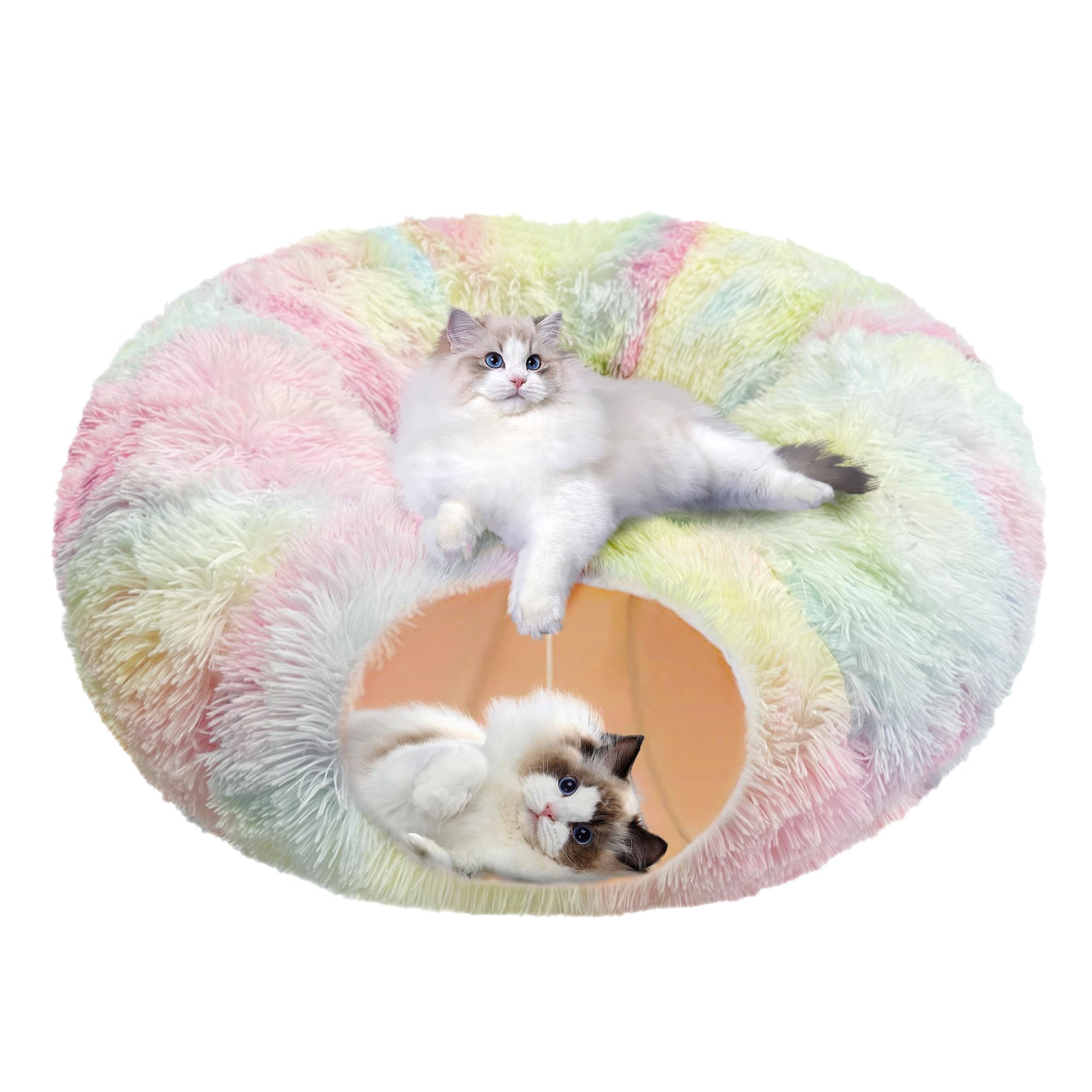 Felrelwel Cat Tunnel Bed With Furry Soft Mat,Cat Donut Tunnels For Indoor Kitten Large Cats To Chase And Play, Peekaboo Tube Cat