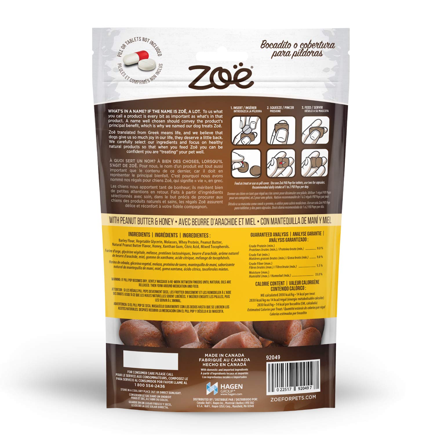 Zoe Zo Pill Pops for Dogs, Healthy Dog Treats, All Natural Dog Treats to Hide Medication, Peanut Butter with Honey Recipe, 3.5 o