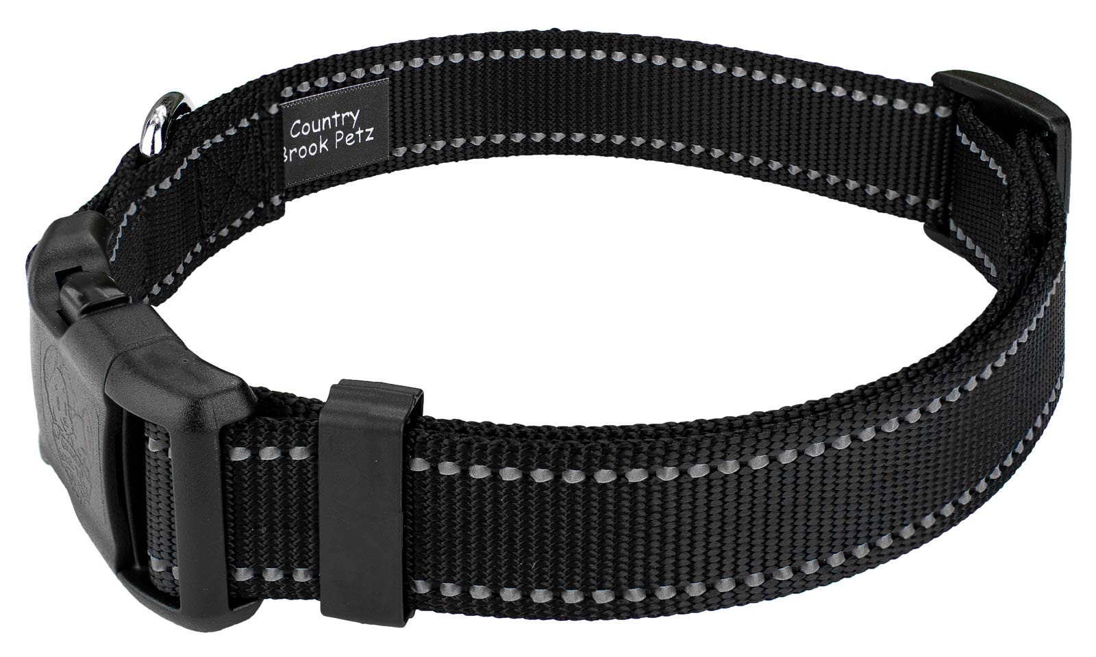 Country Brook Petz - Deluxe Black Reflective Nylon Dog Collar - Extra Large