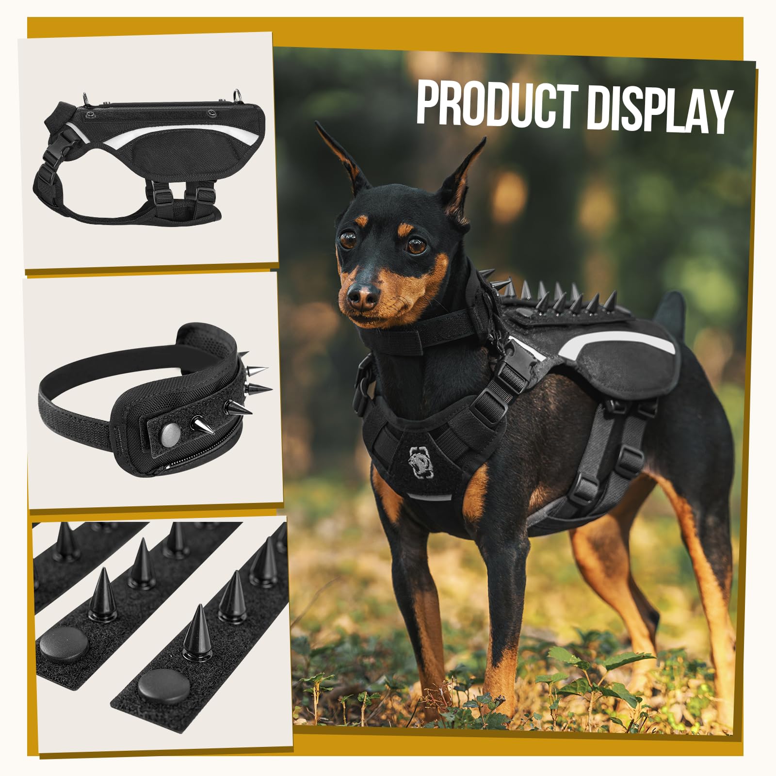 Onetigris Stegosaur Dog Harness With Spikes, Protective Dog Harness With Detachable Collar, Dog Vest With Spikes For Small/Mediu