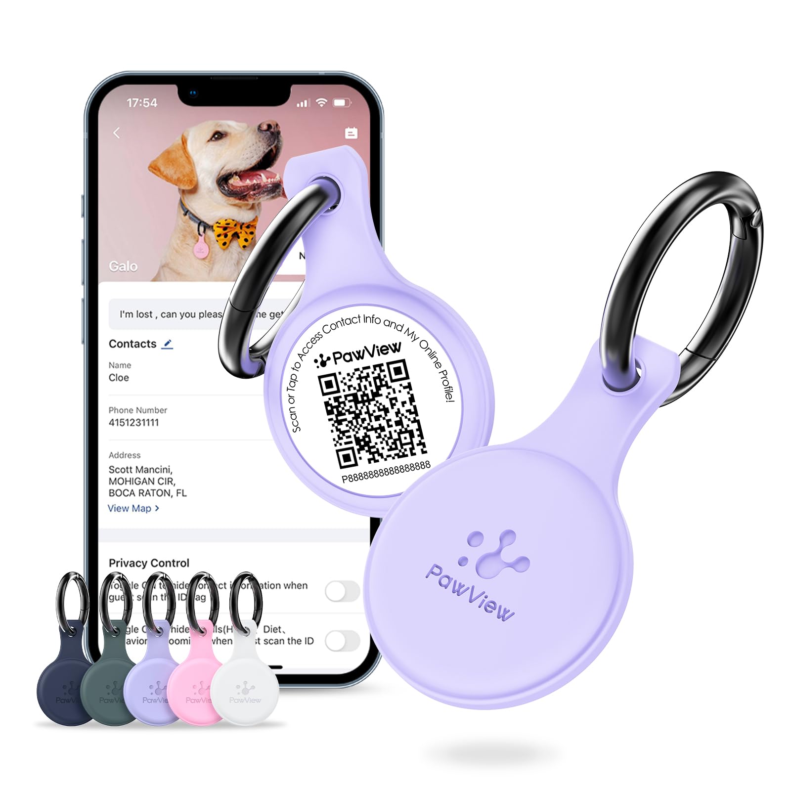 Pawview Qr Code Dog Tag, Dog Name Tags Personalized For Pets, Silicone Silent Cat Id With Nfc - Emergency Contact, Scan Alert, P