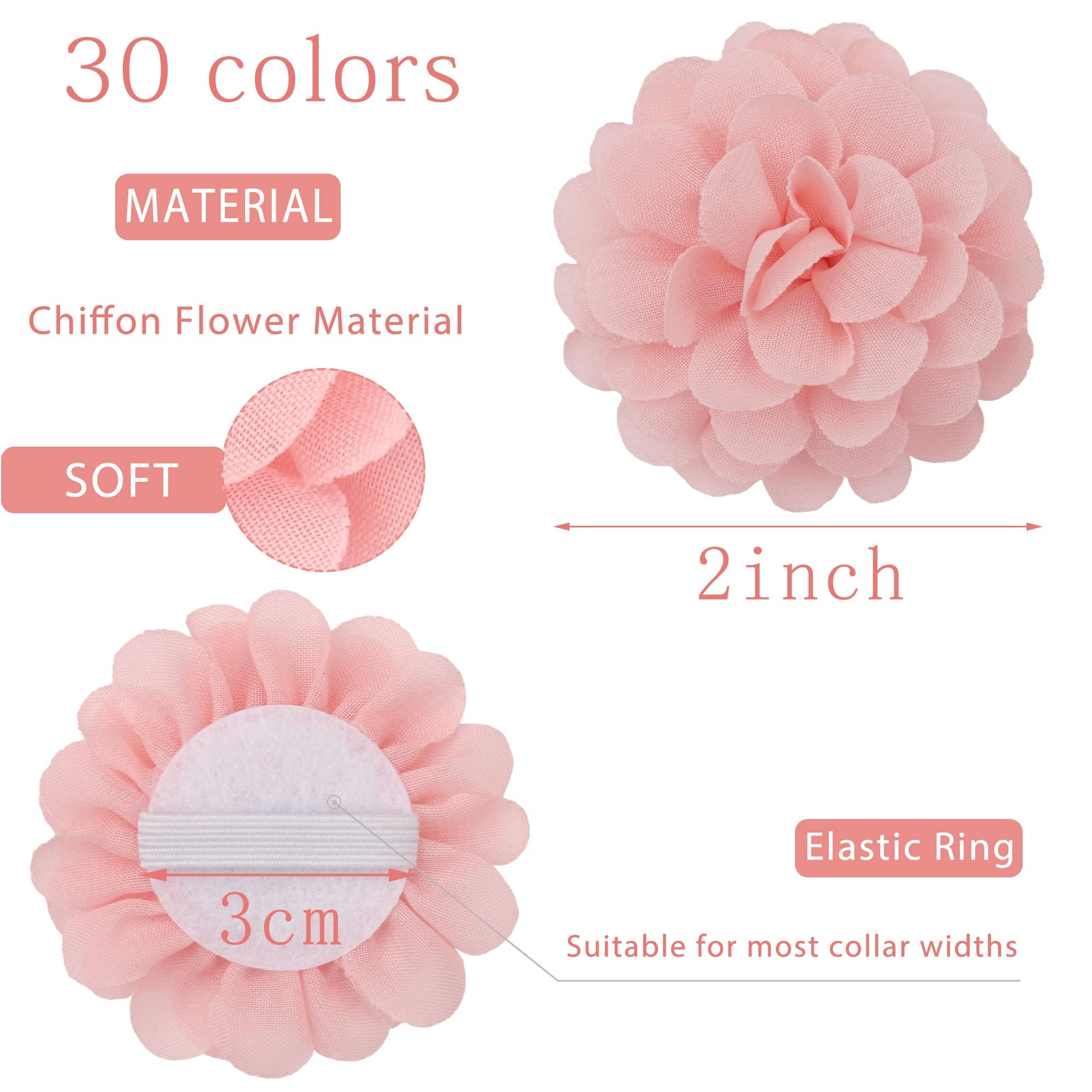 Yxiang 30Pcs Dog Collar Flowers 2In Flower Pet Bow Ties Dog Charms Flowers Set For Puppy Collar Grooming Accessories, White