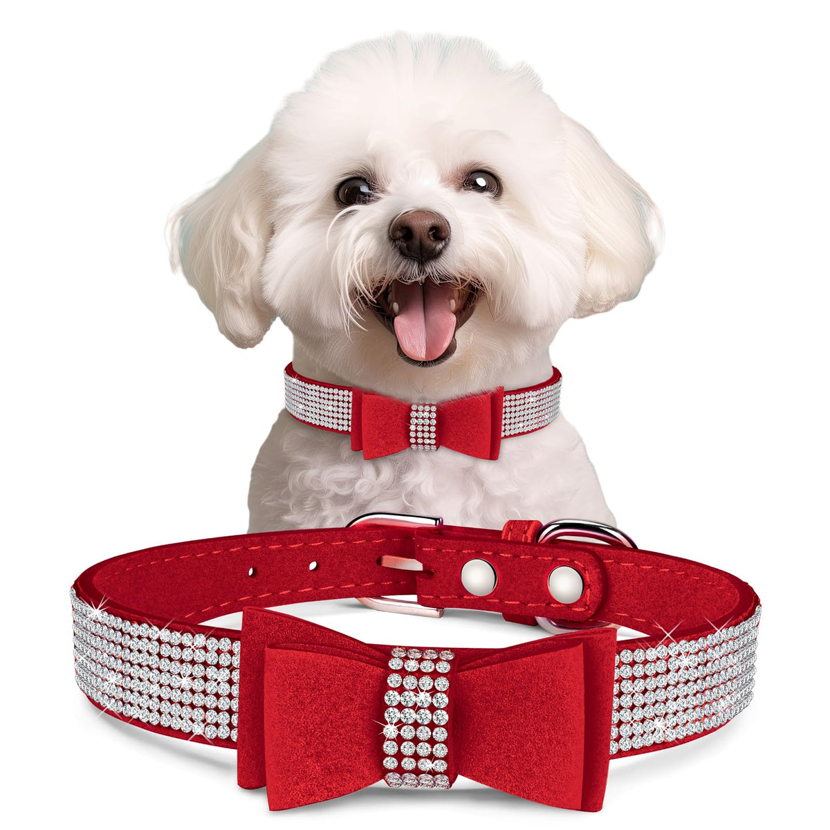 Rhinestone Dog Collar With Bow Tie Dog Bling Collar For Extra Small,Small,Medium Dogs(Red,2Xs)