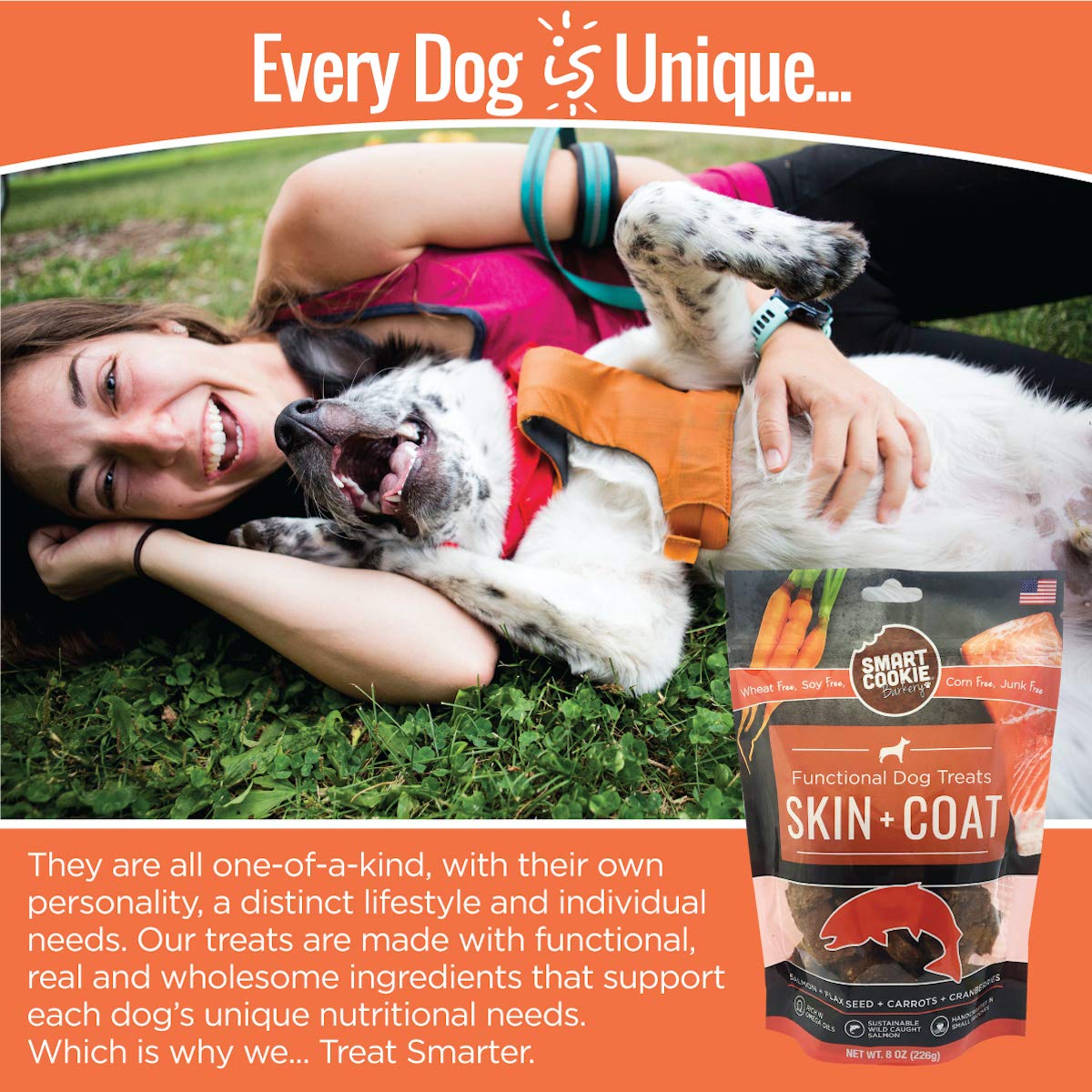 Smart Cookie All Natural Dog Treats - Healthy Skin & Coat Salmon Dog Treats - Ideal for Sensitive Stomachs or Itchy, Allergic, D