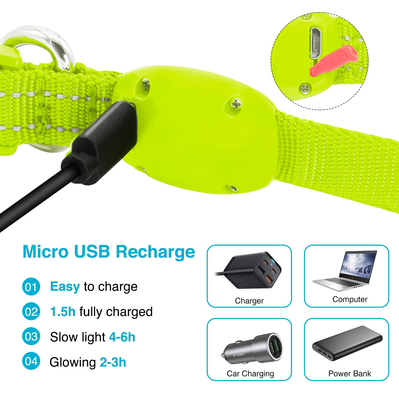 Koskill Light Up Dog Collar At Night, Led Dog Collar Adjustable, Lighted Dog Collar Rechargeable Waterproof, Dog Lights For Night Walking, Glow In The Dark Dog Collars Light For Small Pet (S, Green)