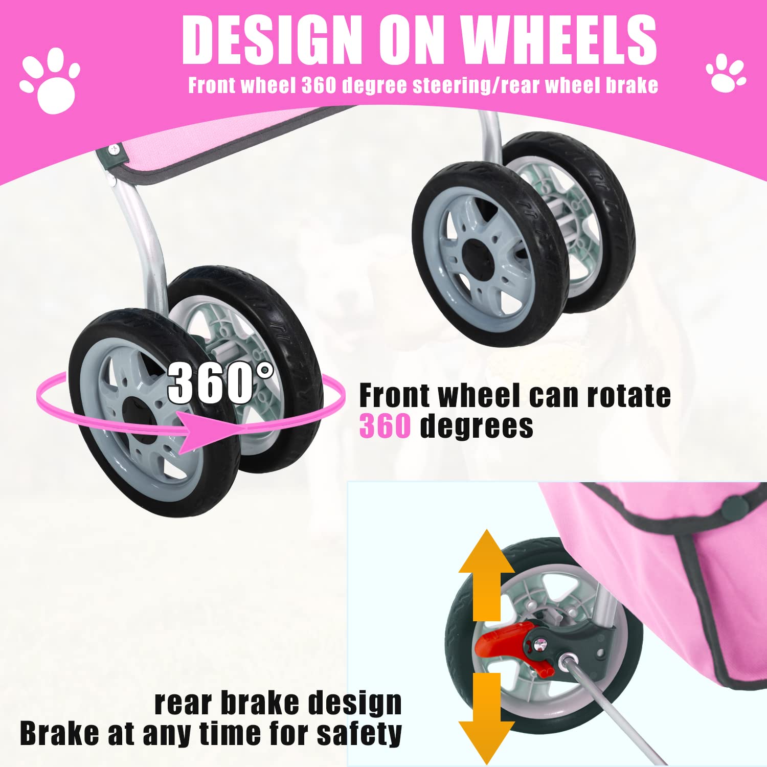 Dog Stroller,Travel Folding Pet Stroller for Small Medium Dog Cat Jogger Stroller with Storage Basket Removable Cup Holders (Pin