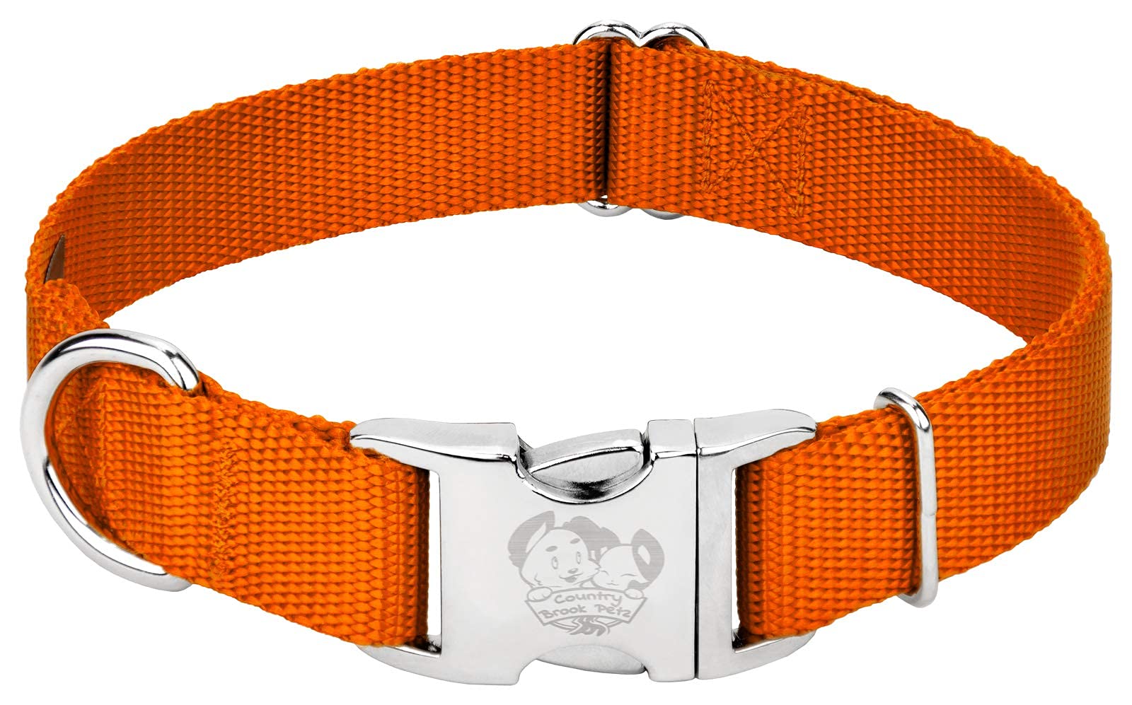 Country Brook Design - Vibrant 30+ Color Selection - Premium Nylon Dog Collar With Metal Buckle (Small, 3/4 Inch, Orange)