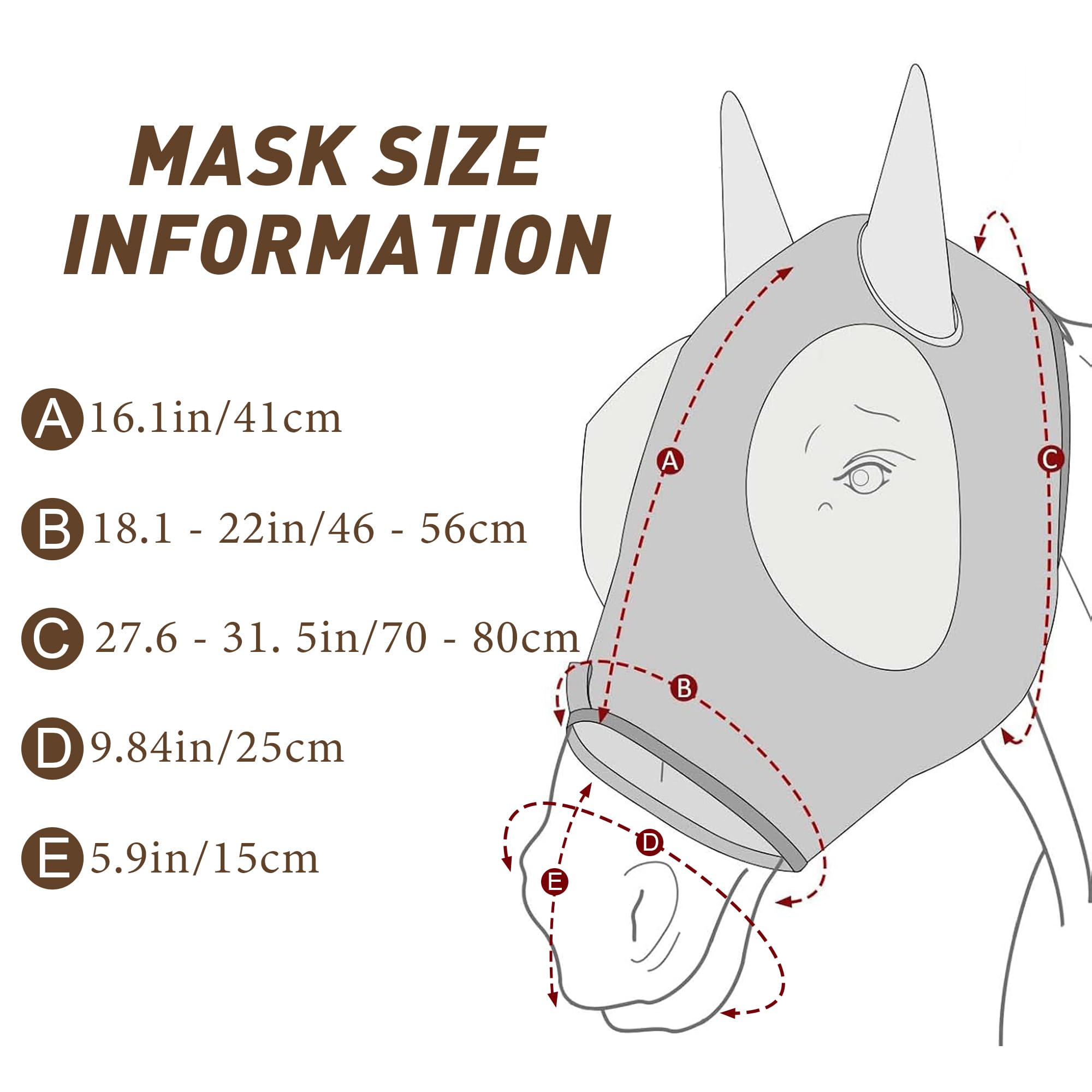 Qoroos 2 in 1 Set Detachable Horse Fly Mask with Nose Cover Fly Masks for Horses with Ears & Eyes Elastic for All Face UV Protec