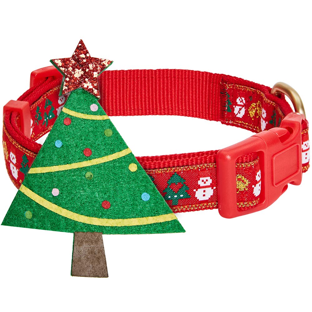 Blueberry Pet Christmas Tree & Snowman Dog Collar, Small, 12'-16' Neck, Eco-Friendly Glitter Décor, Holiday Dog Collars For Small Dogs, Festive Christmas Dog Collars, Durable & Stylish
