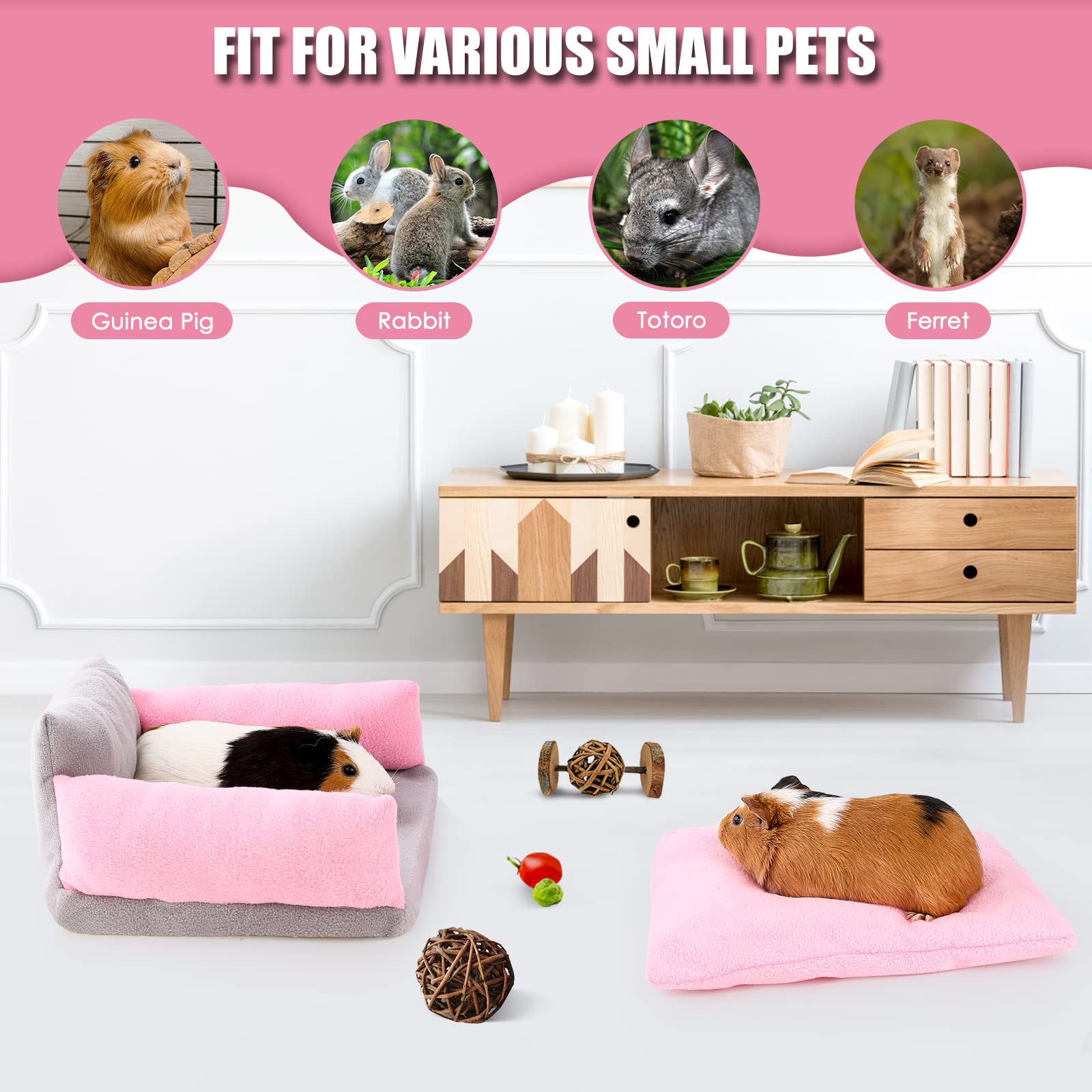 Oneju Guinea Pig Sofa - Removable Cushioned Pillow, Stuffed Arms And Back, Super Cozy, Ideal For Small Pets