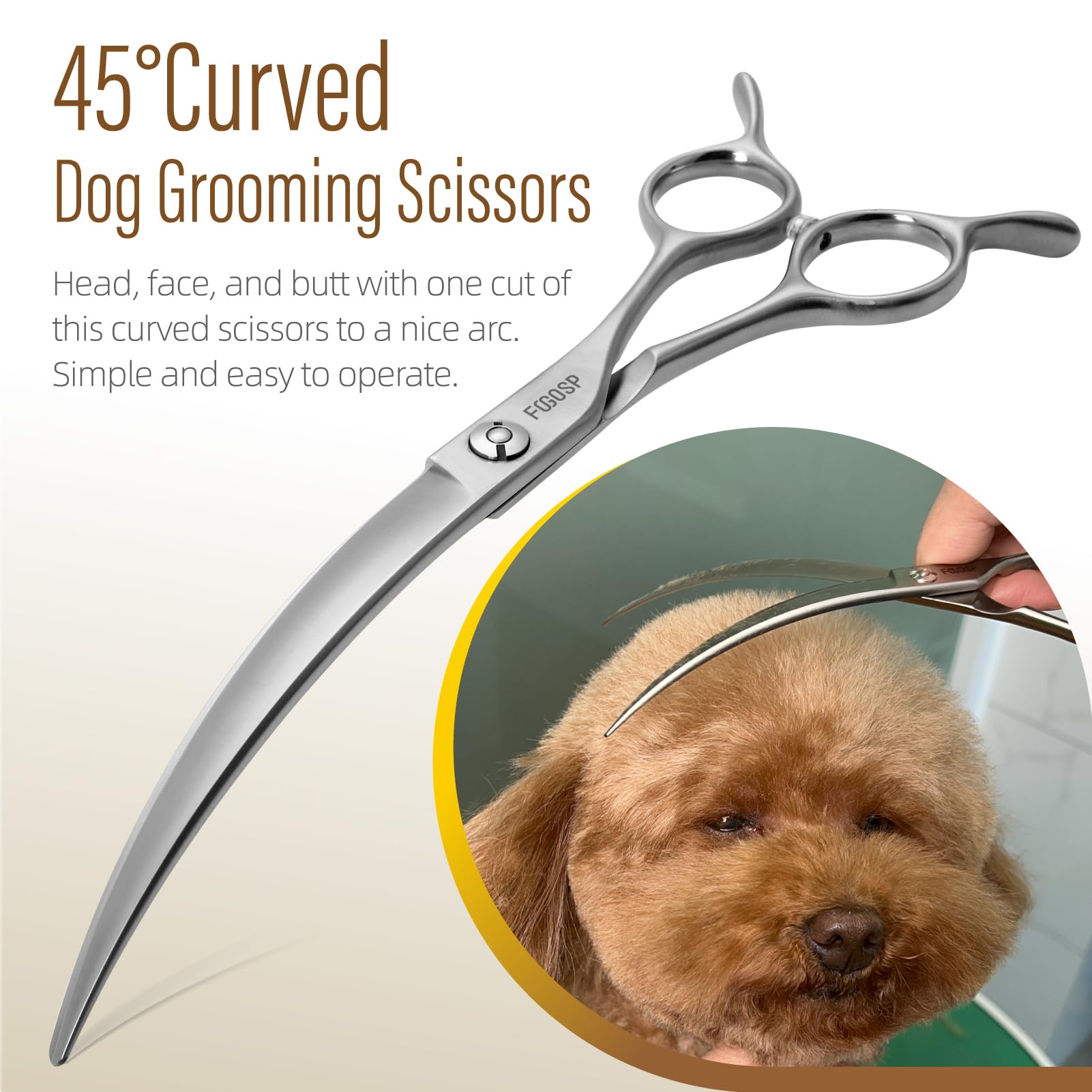 Fogosp 45Curved Dog Grooming Scissors Curved Thinning Shears 2Pcs Combo(Rosered)