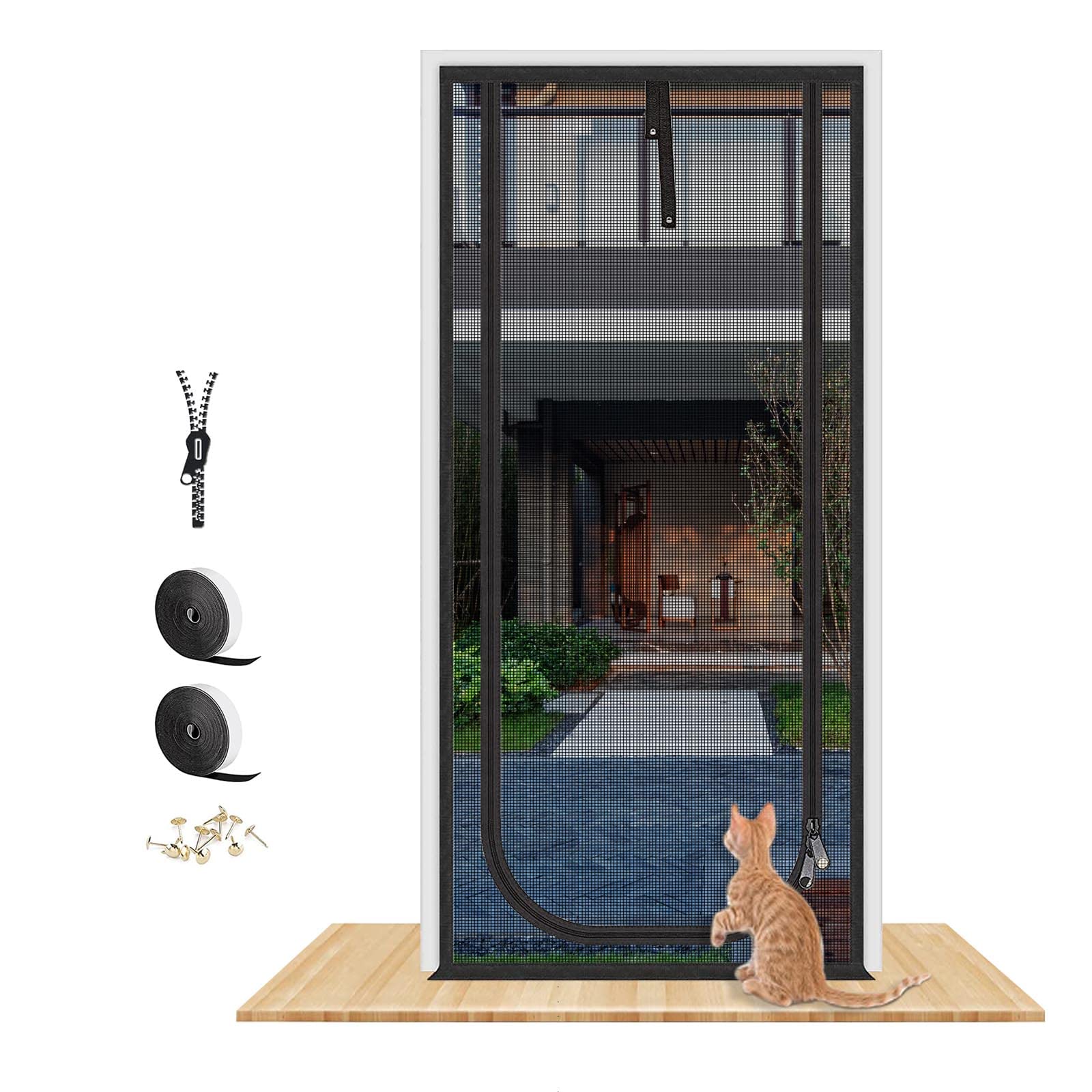 QWR Reinforced Cat Screen Door,Fits Door Size 38x 82,Thickened Cat Resistant Mesh Screen Door for Living Room,Kitchen,Bedroom