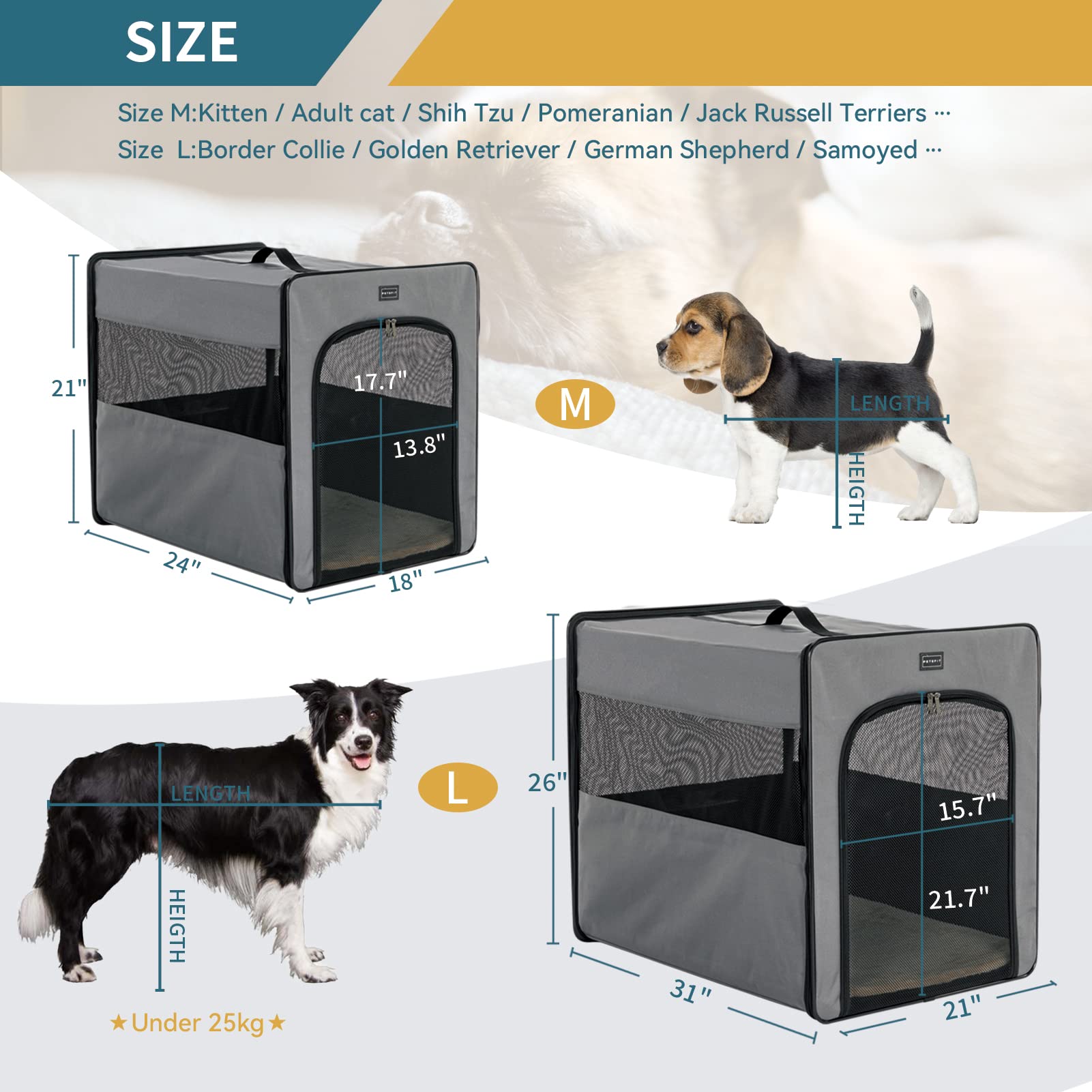 Petsfit Soft Sided Dog Crate, Upgrade Zipper And Strengthen The Seam, To Prevent From Escaping, Dog Crates 31 Inch