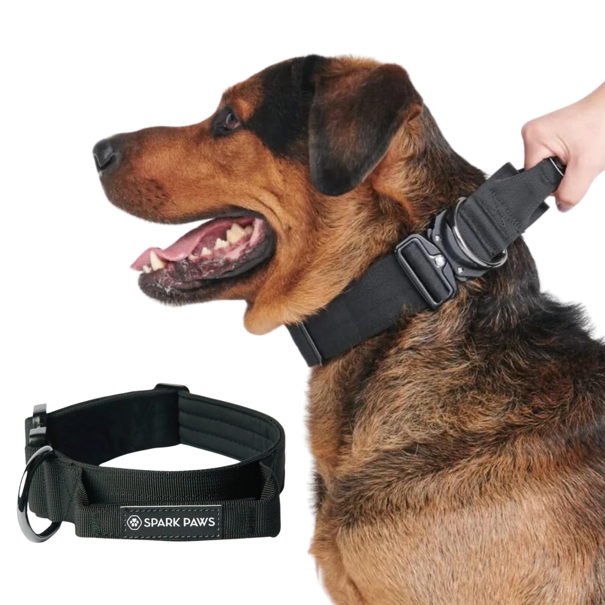 Spark Paws Tactical Dog Collar - Heavy Duty, Premium Quality, Thick And Durable For Large And Medium Dogs - Black - M