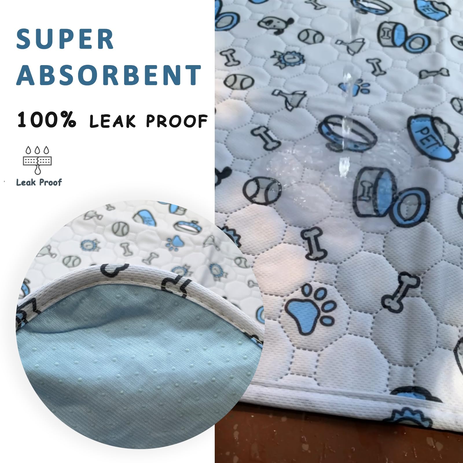 Washable Pee Pads For Dogs, 18X24In Reusable Puppy Pads, Absorbent Whelping Pads With Bone Print, Non-Slip Waterproof Pet Traini