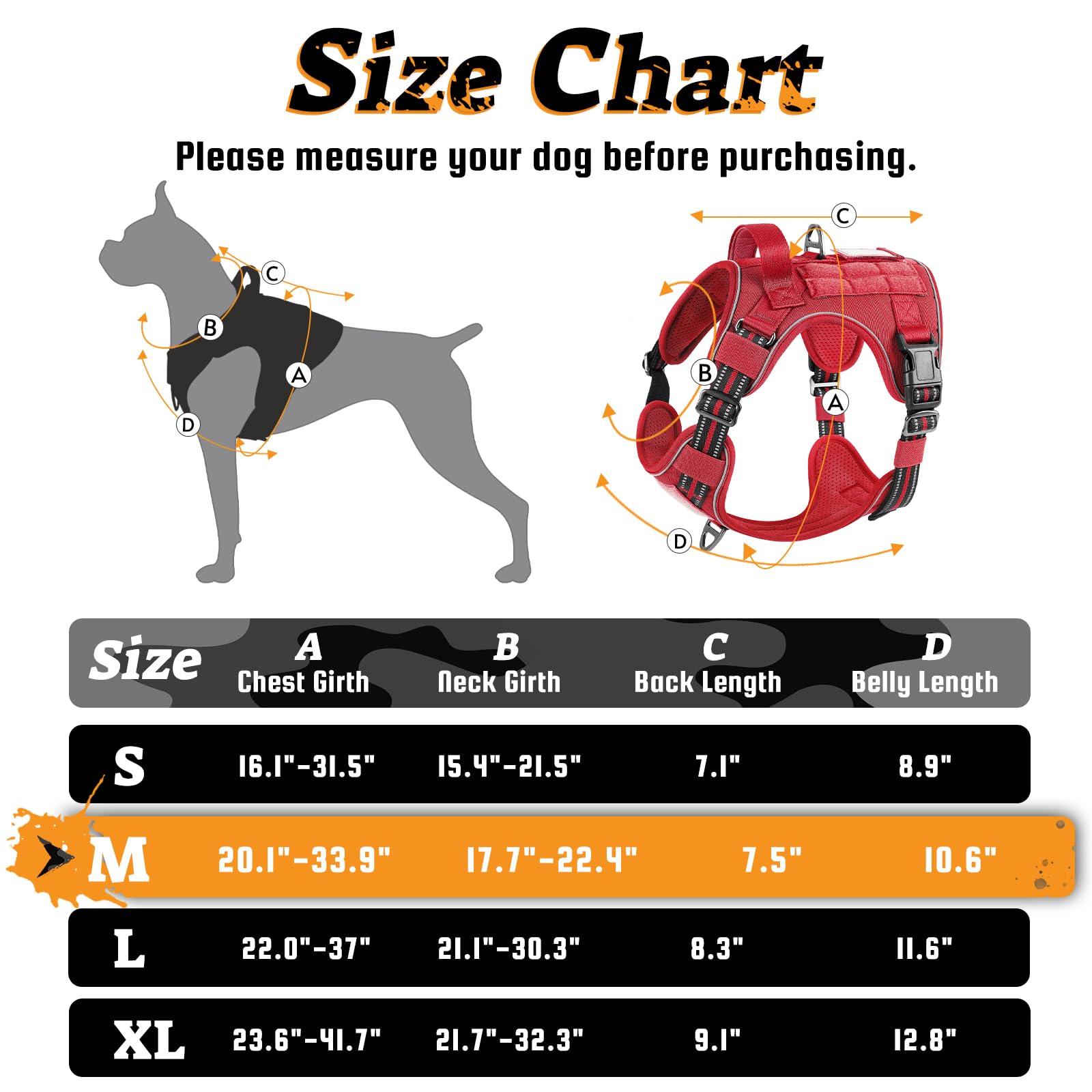 Rabbitgoo Dog Harness Medium Sized No Pull, Tactical Service Pet Vest With Molle And Control Handle, Adjustable And Reflective M