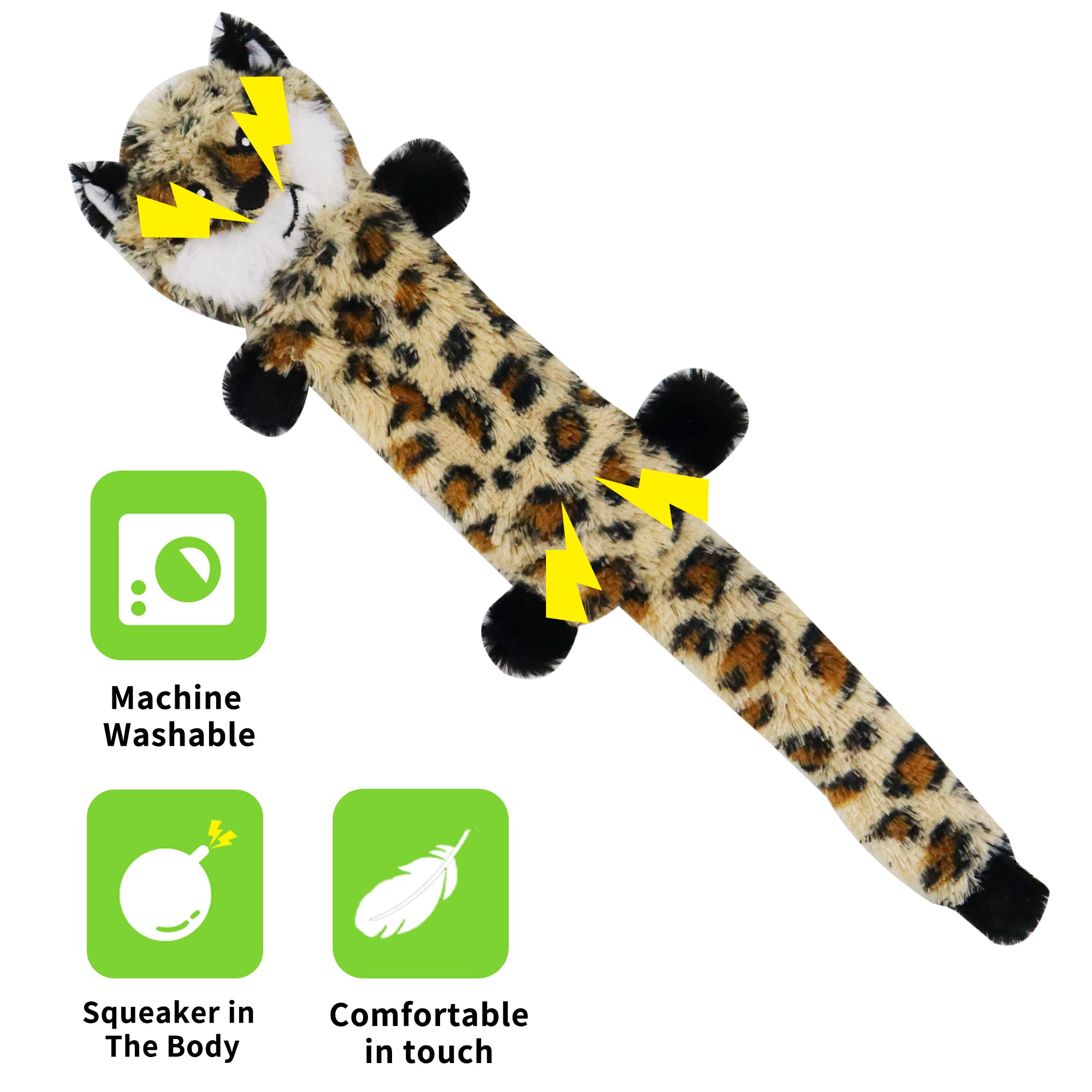 Joytoy Soft Dog Toy Stuffless Pets Toy Sets - Pets Dog Christmas Toy Sets 3 Pack 18 Inch - No Stuffing Puppy Teething Toys(Leopard,Tiger,Raccoon 18 Inch)