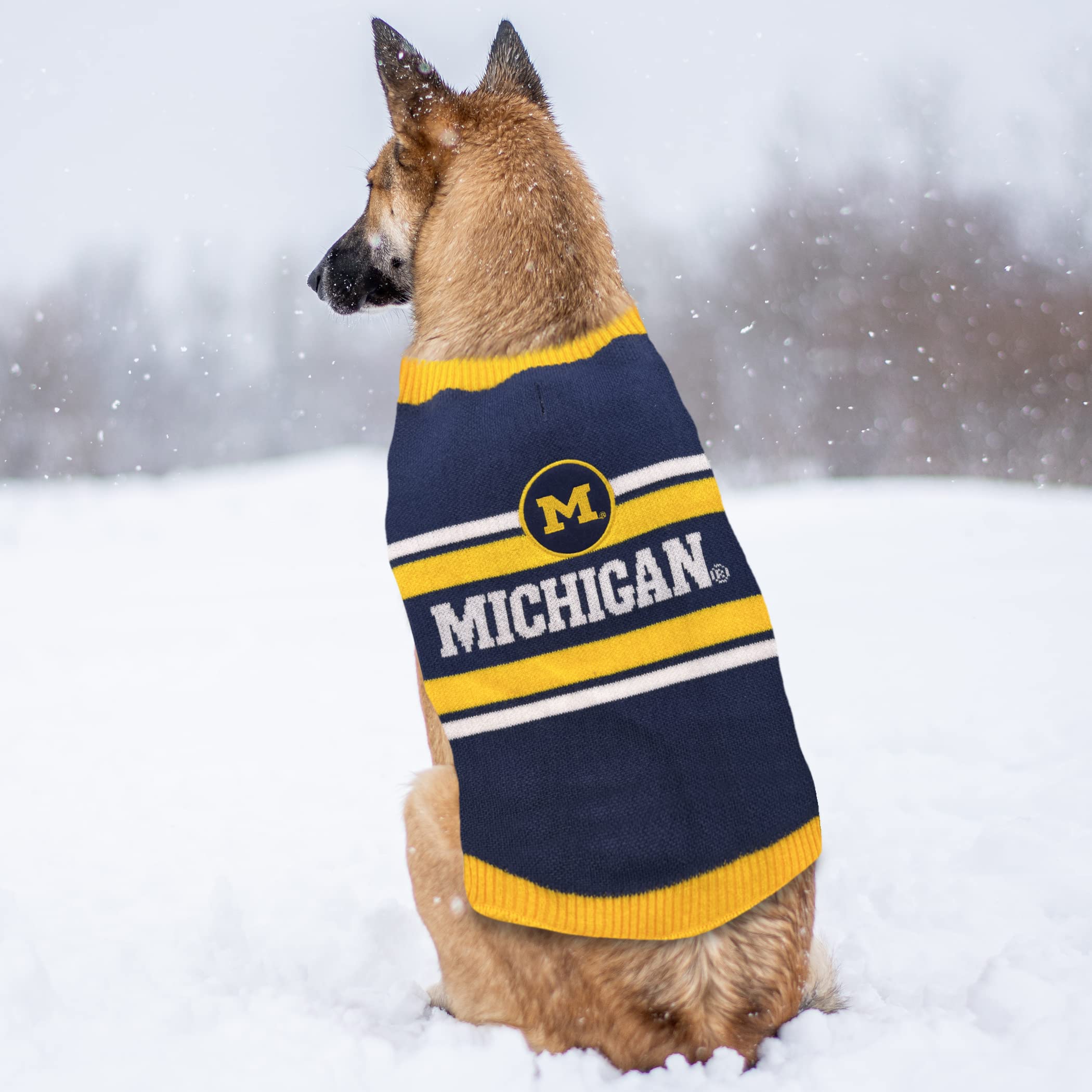 NCAA Michigan Wolverines Dog Sweater, Size Extra Large. Warm and Cozy Knit Pet Sweater with NCAA Team Logo, Best Puppy Sweater f