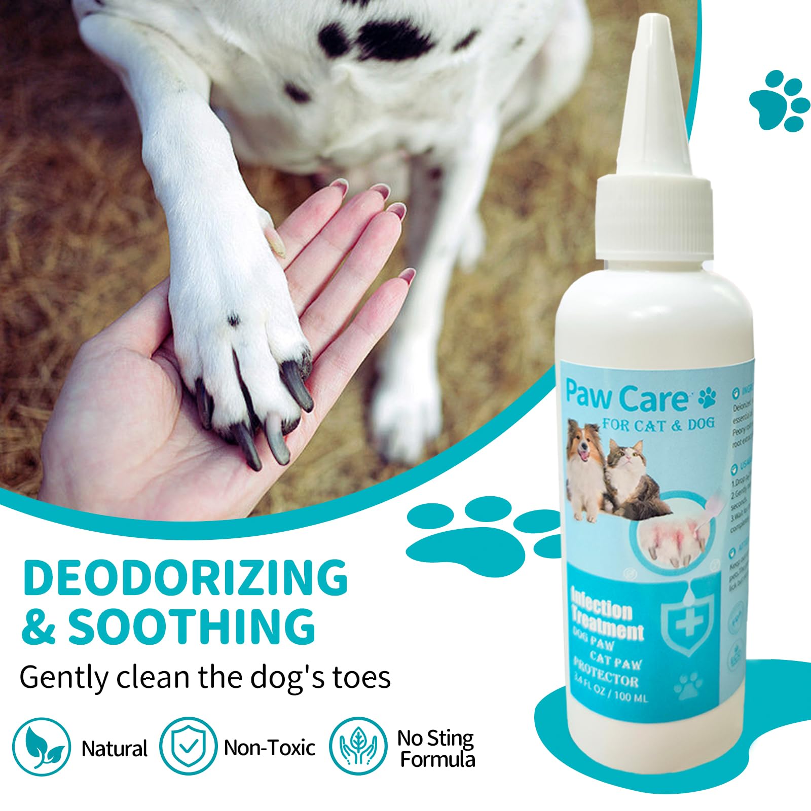 Itch Relief Dog Paw Cleaner, Dog Licking Paws Treatment, 3.4Oz Dog Paw Cleaning Solution, Dog Foot Cleaner, No Rinse Pet Toes Dr