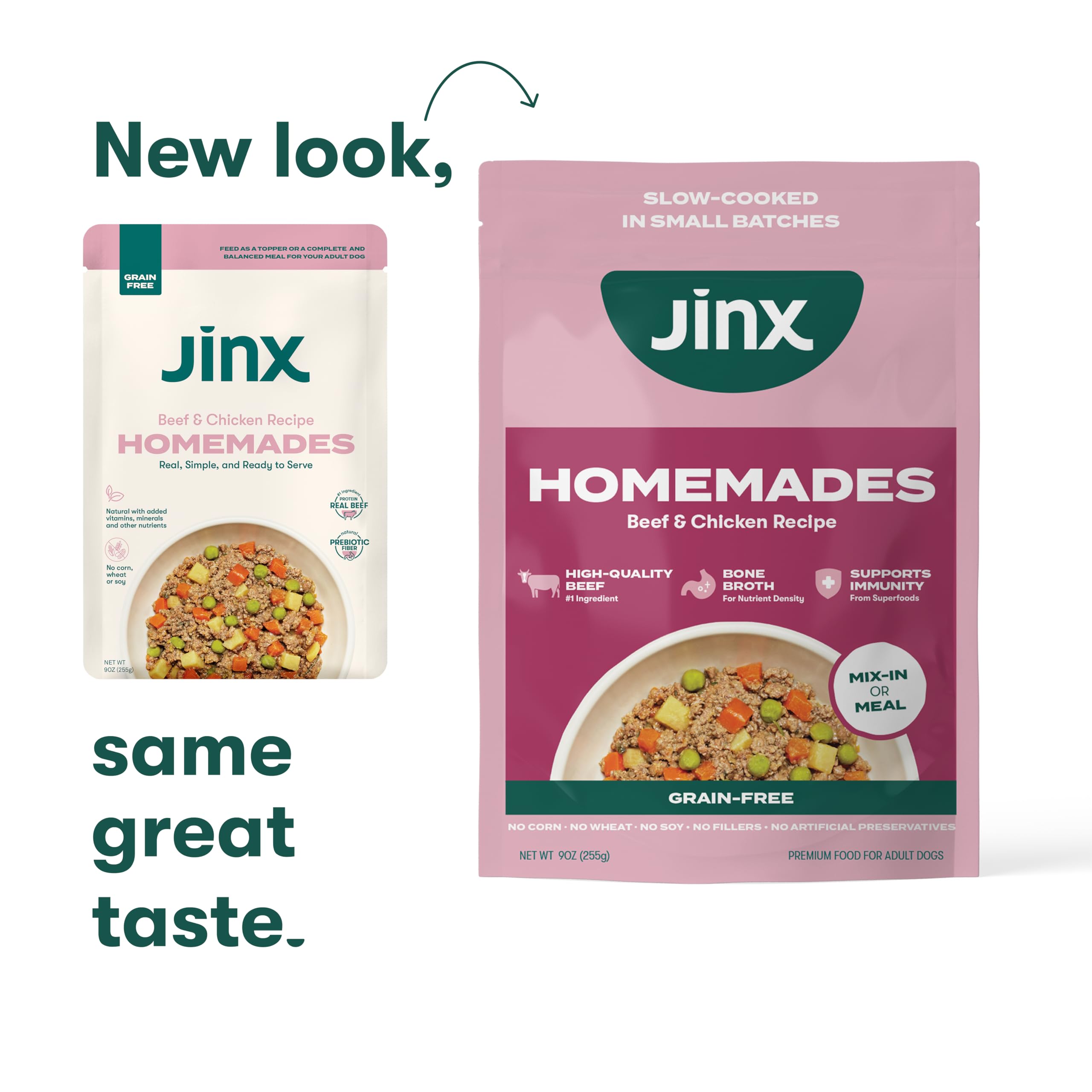 Jinx Beef Wet Dog Food Topper, Mix with Dry Dog Food, Made with Real Beef & Chicken, Bone Broth, No Fillers - Puppy, Adult, Seni