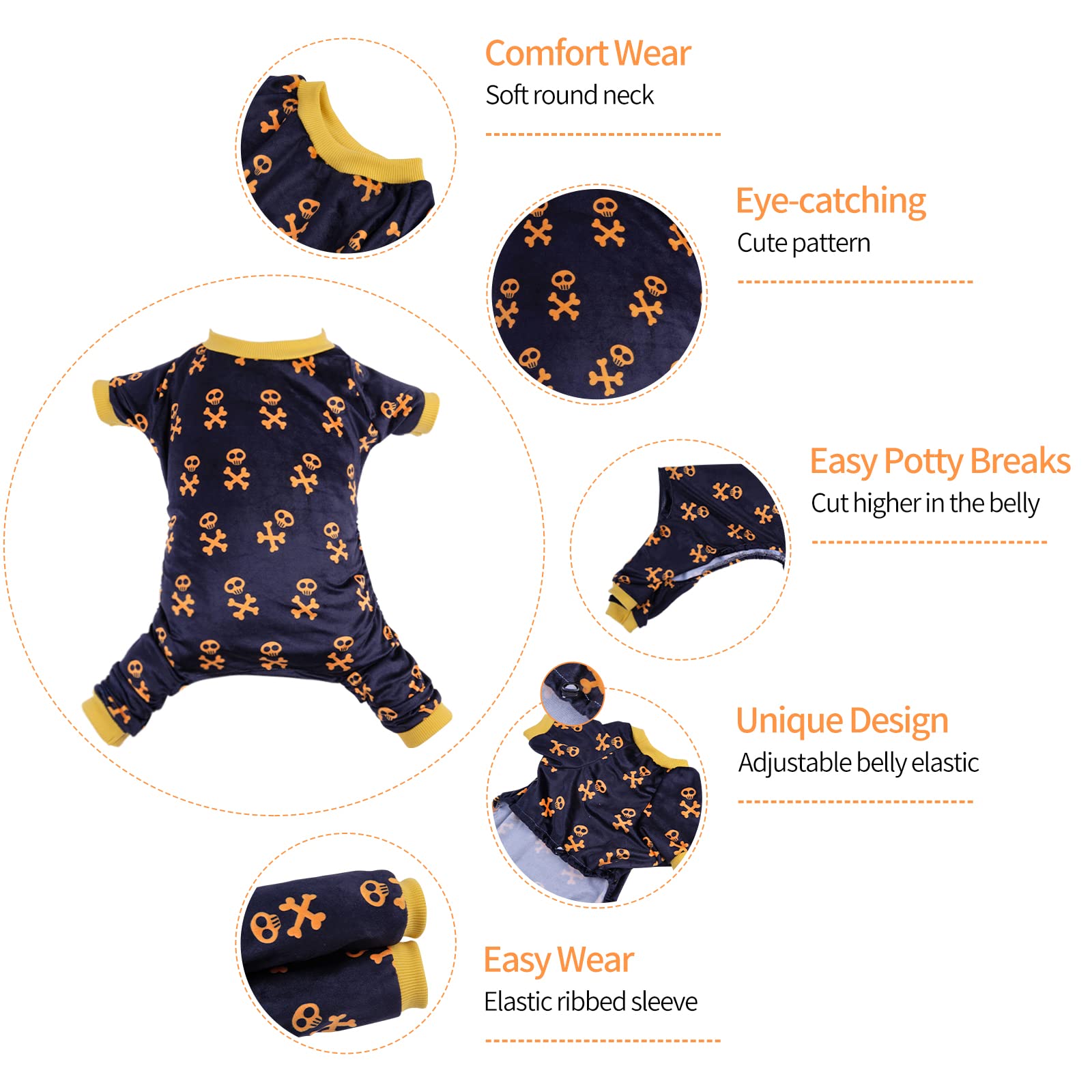Cutebone Dog Halloween Pajamas Skull Clothes Soft Puppy Pjs For Small Dogs P247S