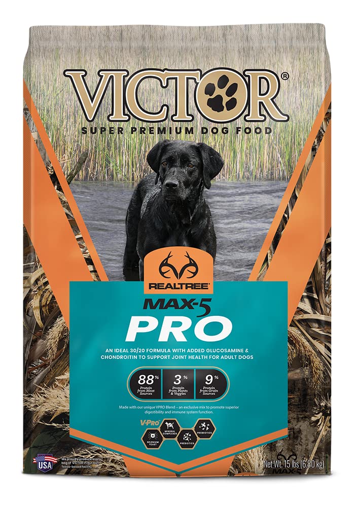 VICTOR Super Premium Dog Food - Realtree MAX-5 PRO Dry Dog Food - 30% Protein, Gluten Free for Active Adult Dogs, 15lb