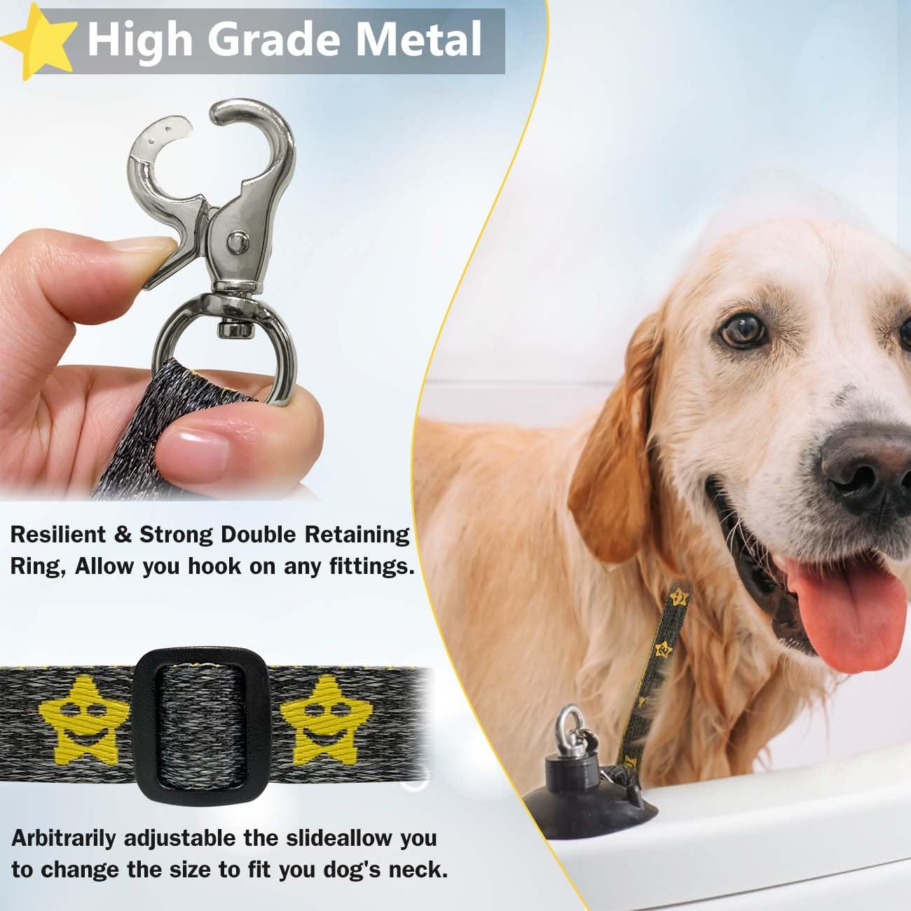 Dog Bathing Tether With Heavy Suction Cup, Dog Grooming Tub Restraint Leash With Adjustable Collar For Pet Dog Cat Shower And Grooming