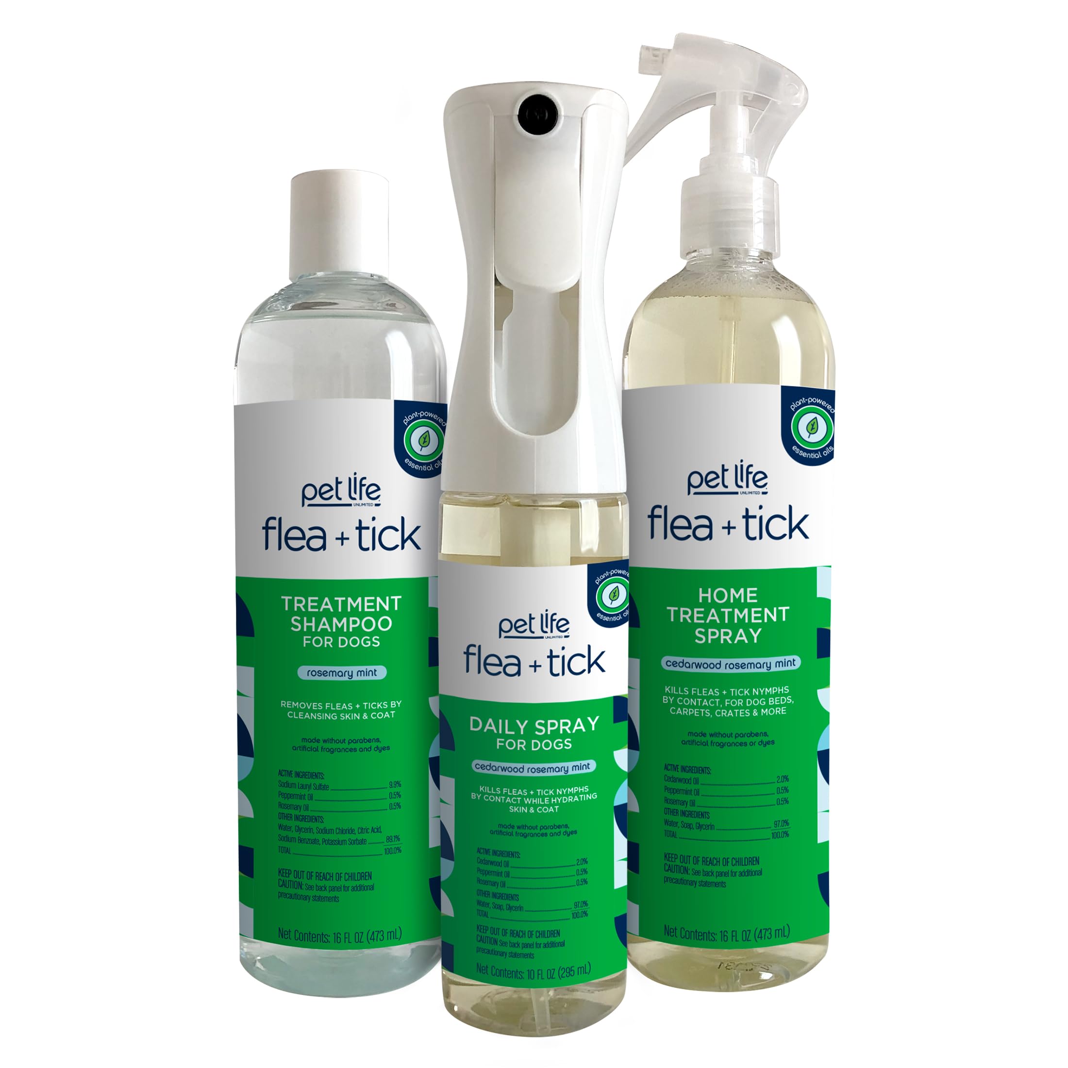 Pet Life Unlimited Natural Flea and Tick 3-Step Kit - Flea and Tick Spray for Dogs, Flea Spray for Home, and Flea and Tick Shamp