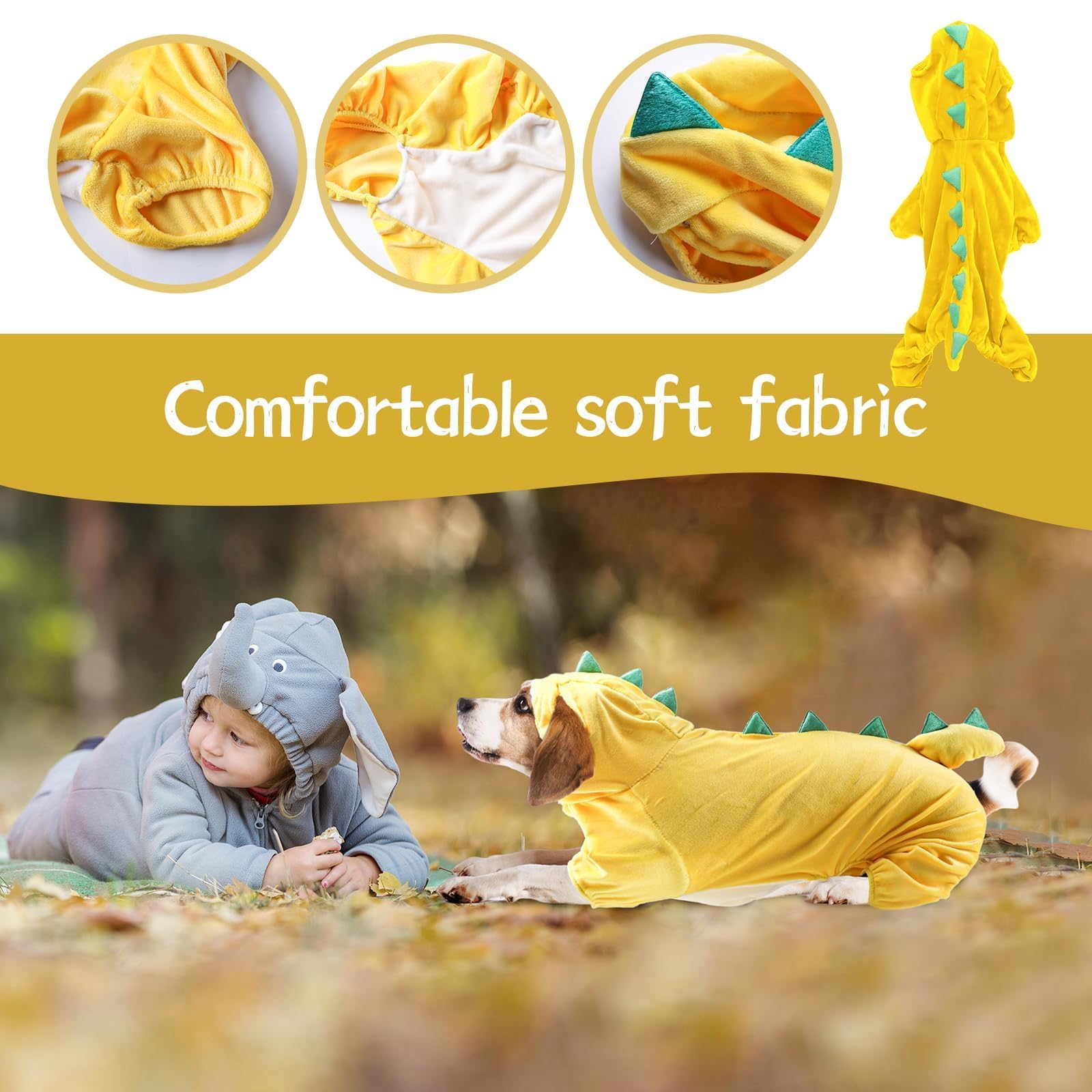 Hotumn Dinosaur Dog Halloween Costume Pet Dino Hoodie For Small Dogs (Small, Yellow)