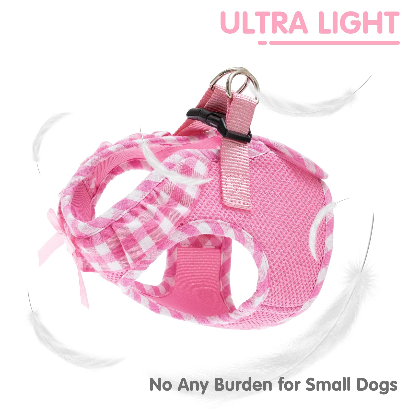 Pupteck Small Dog Harness No Pull Step-In Puppy Cat Harness Soft Mesh For Girls, Pink S