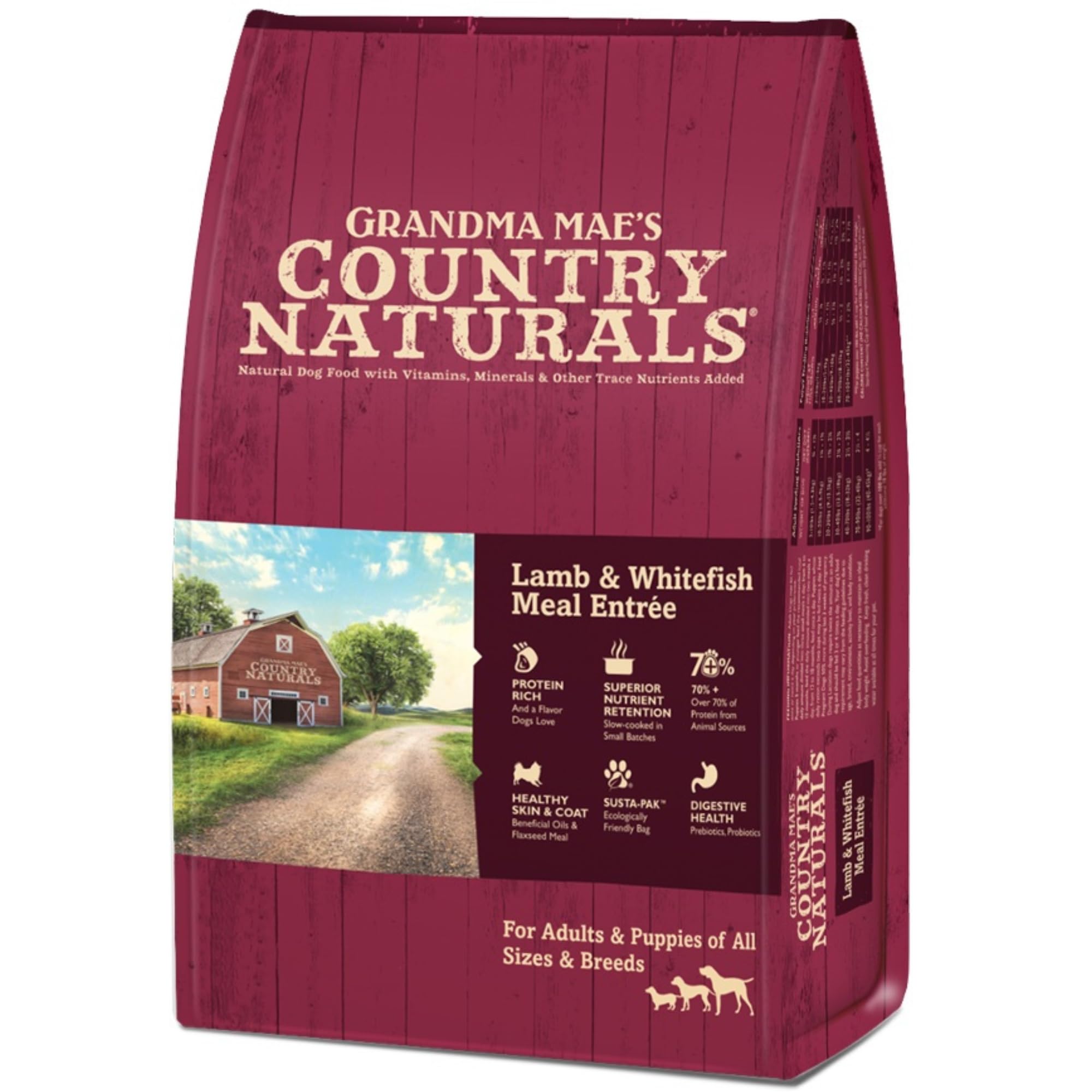 Grandma Maes Country Naturals Dry Dog Food, Lamb, Whitefish & Brown Rice, Slow Cooked & Nutrient Dense, Made in USA, 14 LB Bag