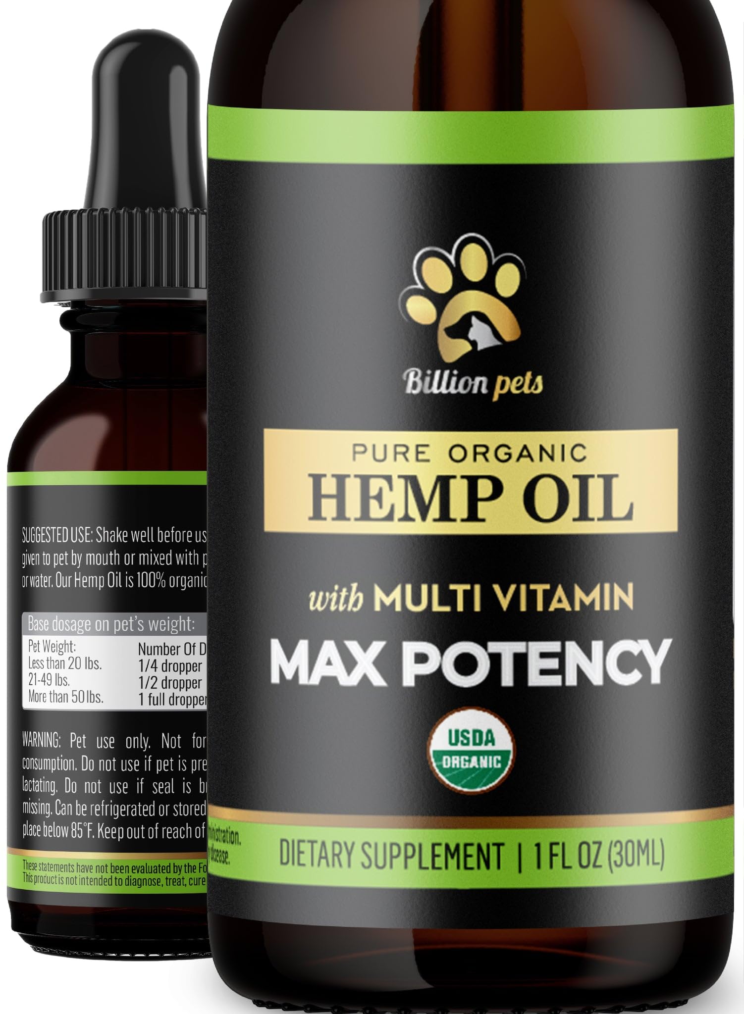 Billion Pets - Hemp Oil for Dogs and cats - Hemp Oil Drops with Omega Fatty Acids - Hip and Joint Support and Skin Health