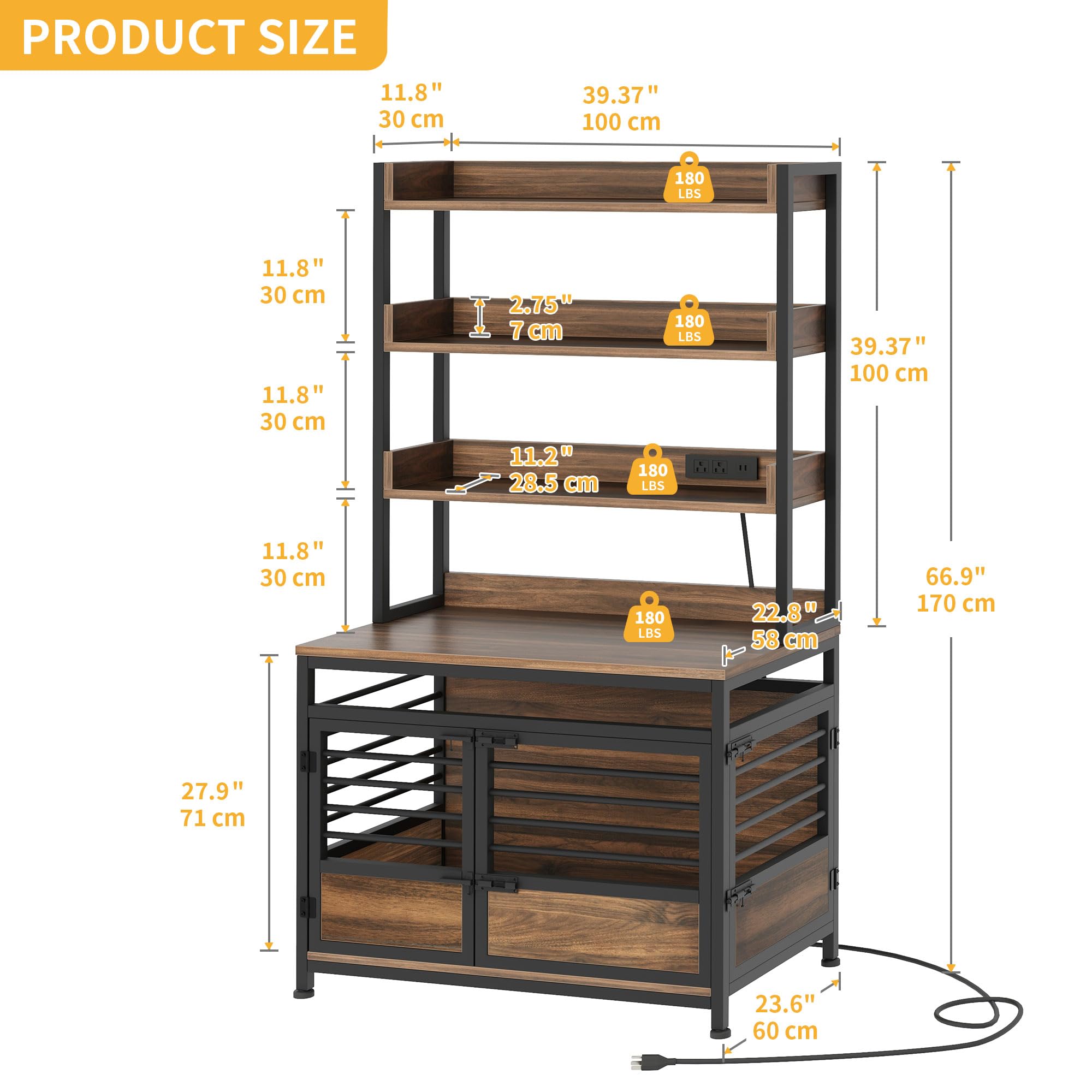 DWVO Dog Crate Furniture with Storage Shelves, Heavy Duty Dog Crate with Charging Station, 39 Inch Dog Kennel Indoor Furniture f