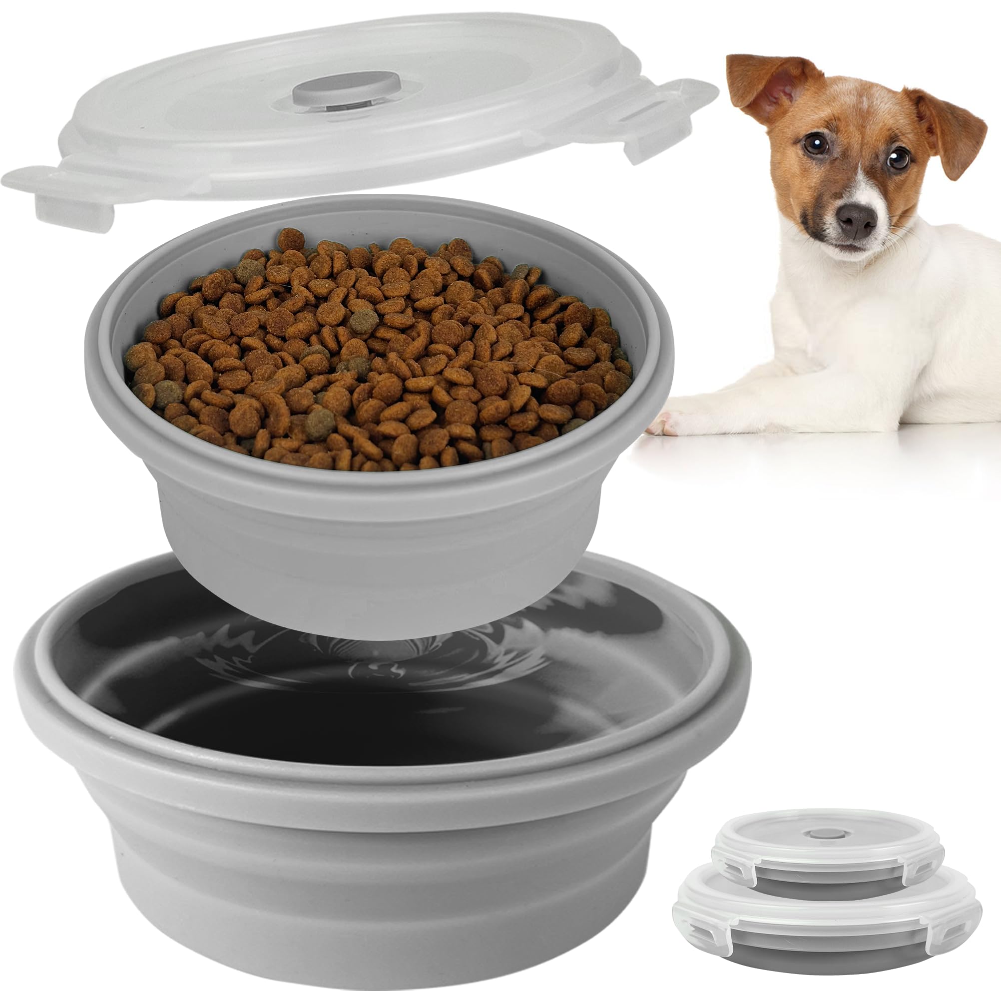 AVERYDAY 30oz Airtight Collapsible Dog Bowls with Lids, 2 Pack Portable Travel Dog Bowls for Medium Small Breeds, Silicone Food 