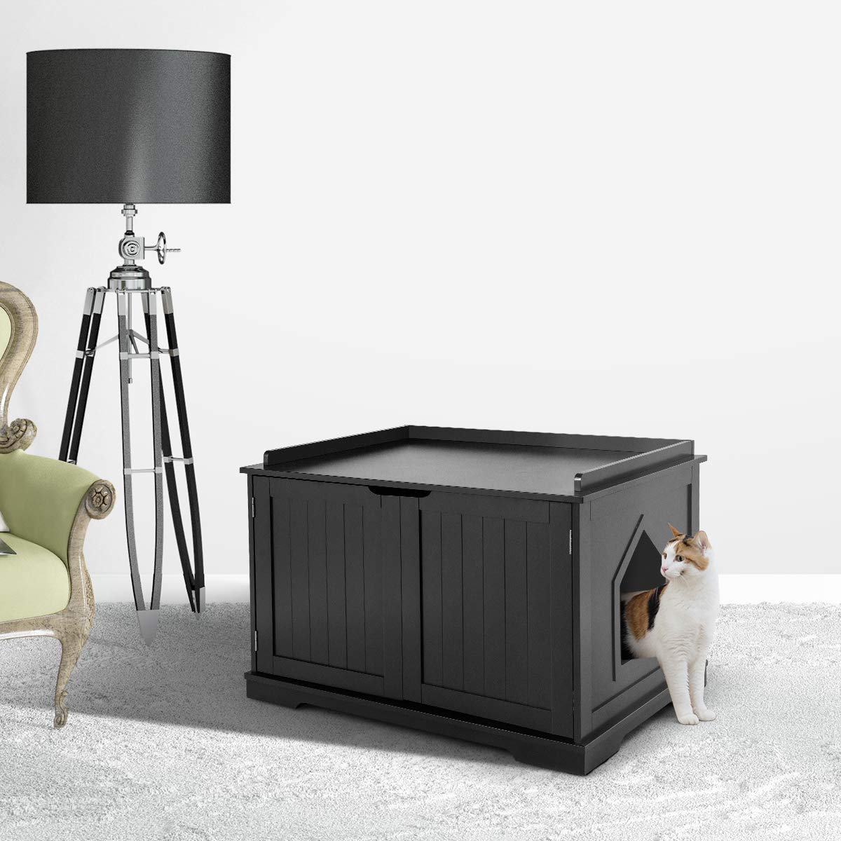 Tangkula Litter Box Enclosure, Cat Litter Box Furniture Hidden, Nightstand Pet House With Double Doors, Indoor Decorative Cat Box Cabinet, Cat Washroom Storage Bench For Large Cat Kitty