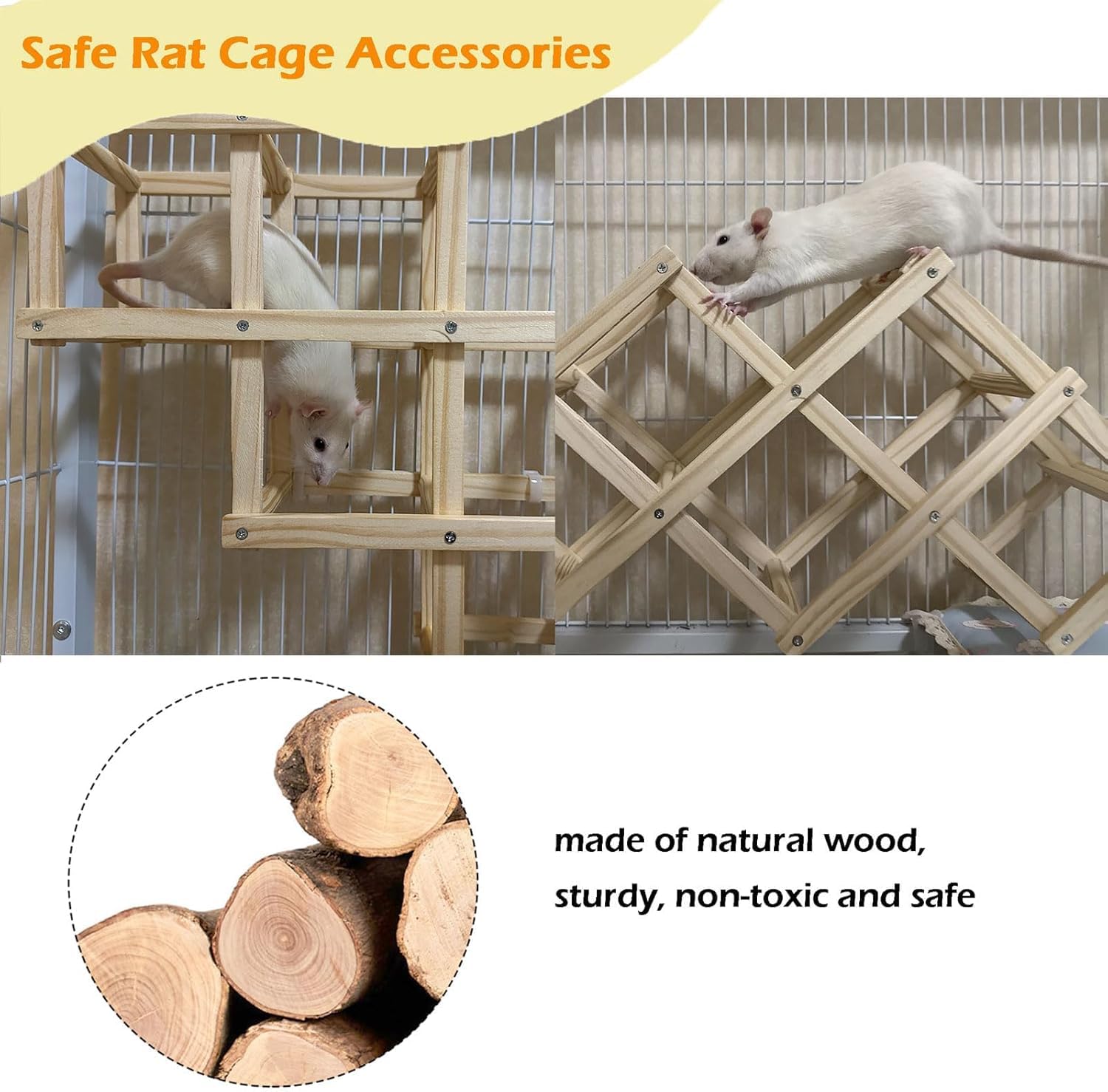 Jevnd Wooden Rat Climbing Toys, Natural Pet Rat Cage Accessories Climbing Ladder, Fancy Rats Enrichment Toys Activities, Hanging