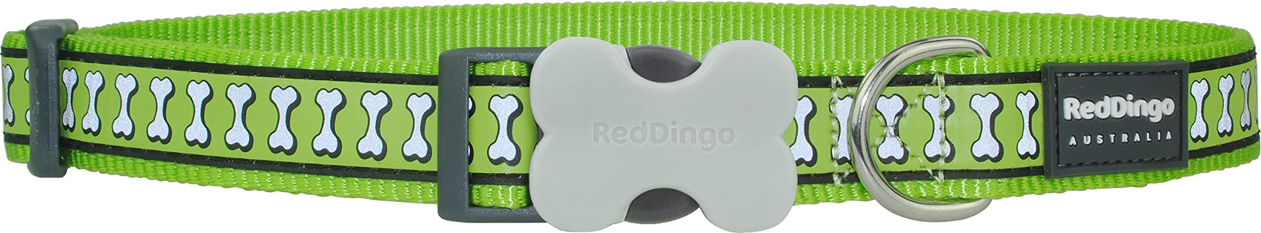Red Dingo Reflective Lime Green Dog Collar, Medium/Large/20mm