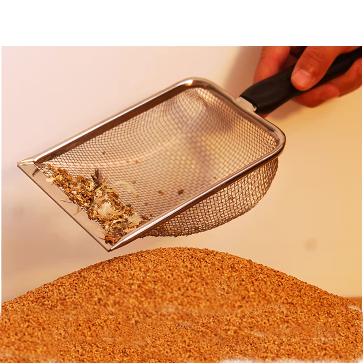 Firsal Cat Litter Scoop Stainless Steel Mesh Scooper Long Handle Deep Shovel Non-Stick Coated Metal Litter Scoop For Litter Box Kitten Pooper Lifter (Hole:3.8Mm/Regular Cat Litter Scoop)