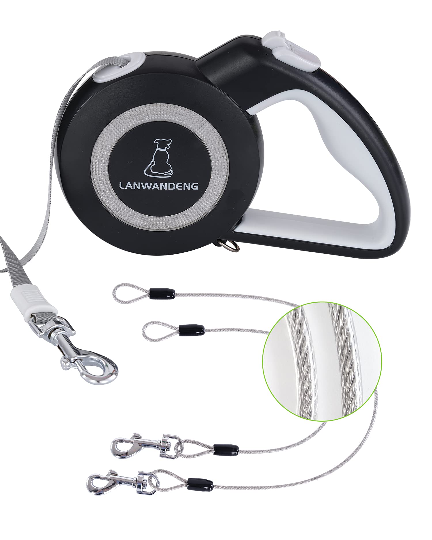 Chew Proof Retractable Dog Leash With 2 Heavy Duty No Tangle Wire Ropes, 16Ft Long 360° Tangle-Free Dog Lead For 2 Dogs, Dual Dog Leashes For Small/Medium/Large Dogs…