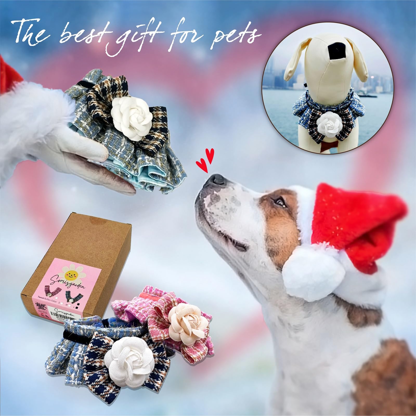 Somisgarden Tweed Ruffles Collar, Christmas Dog & Cat Bandanas, Pet Scarf For Birthday Gift, Premium Durable Fabric Holiday Cost