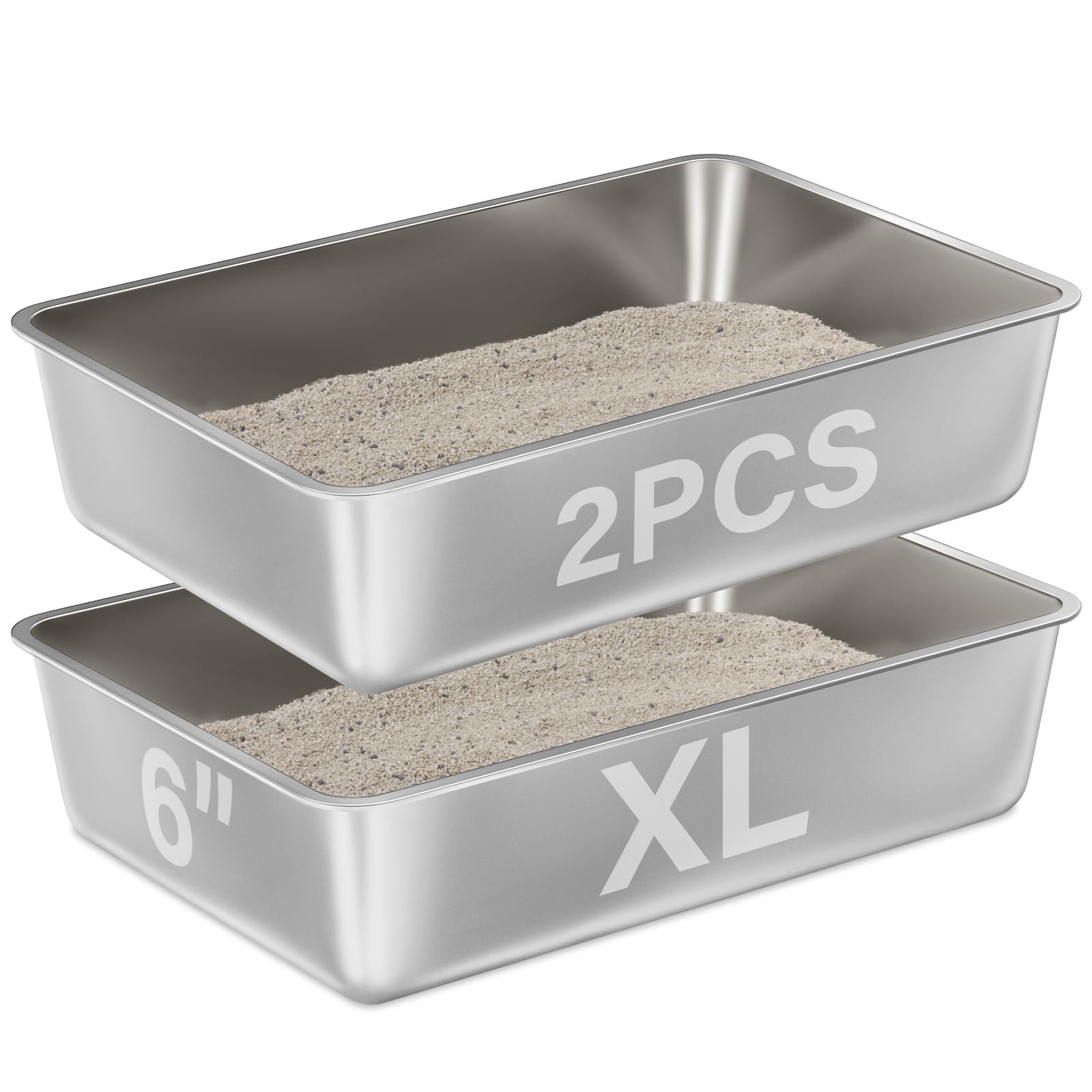 Egmehoad Stainless Steel Cat Litter Box 2 Pack,Xl Metal Litter Box For Big Cats, Metal Pet Toilet Easy To Clean,High Sided Litte