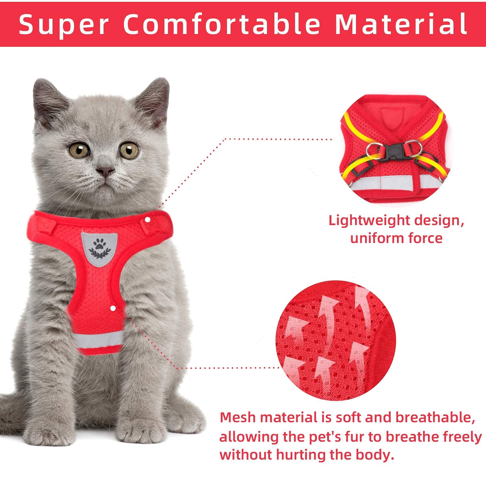 Red Cat & Dog Vest Harness - All Weather Mesh, Reflective Strap, Adjustable Step-In Harness For Small Pets (Red, S)