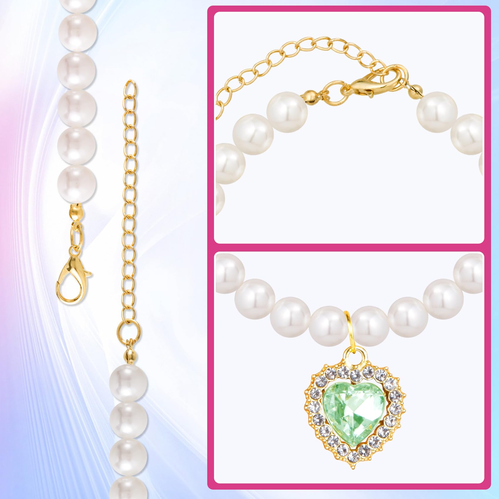 Mxxipp 2Pcs Pearl Collar For Cat Puppy, Small Cute Heart Shape Rhinestone Pet Necklace, Adjustable Wedding Party Pet Jewelry Acc