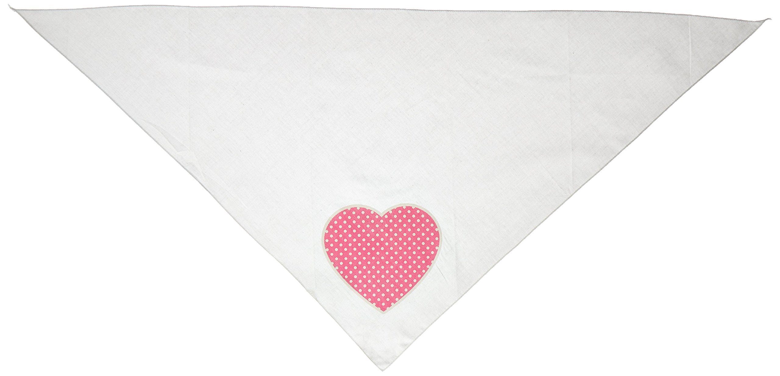 Pet and Dog Bandana Screen Printed, "Pink Swiss Dot Heart" White Large