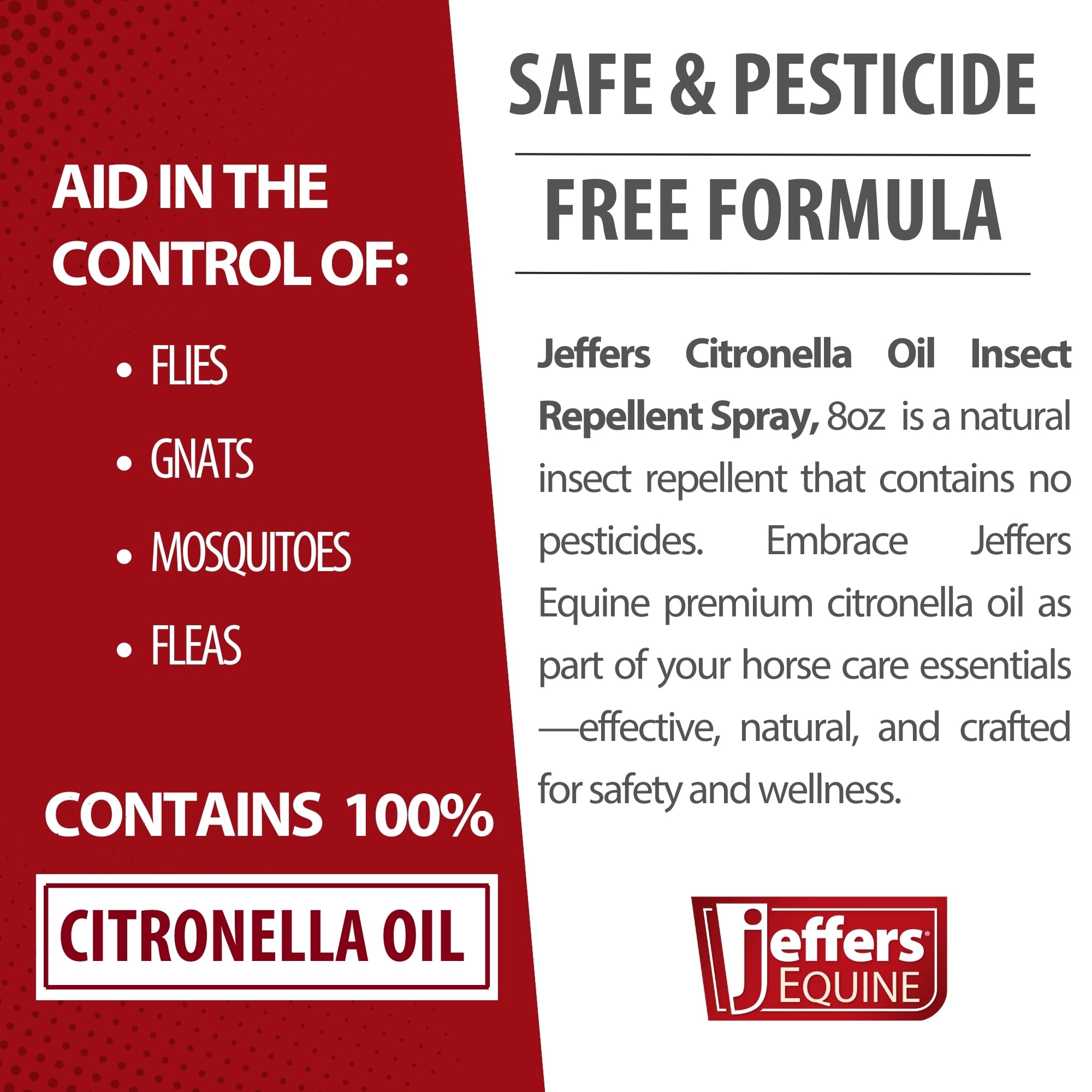 Jeffers Equine Citronella Oil - 8 oz 100% Pure Natural Essential Oil for Horses - Horse Shampoo Additive & Grooming Aid - Fresh