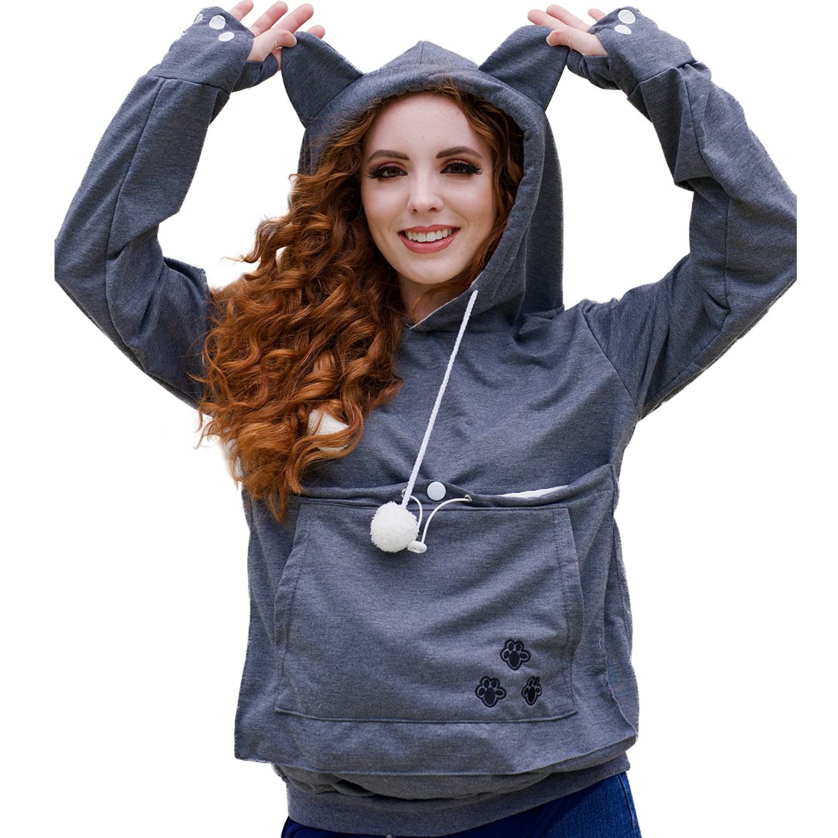 Alyc Unisex Hoodies Pet Holder Cat Dog Large Pouch Carriers Pullover With Cat Printing Sweatshirt (Dark Grey-Classic Version, L)